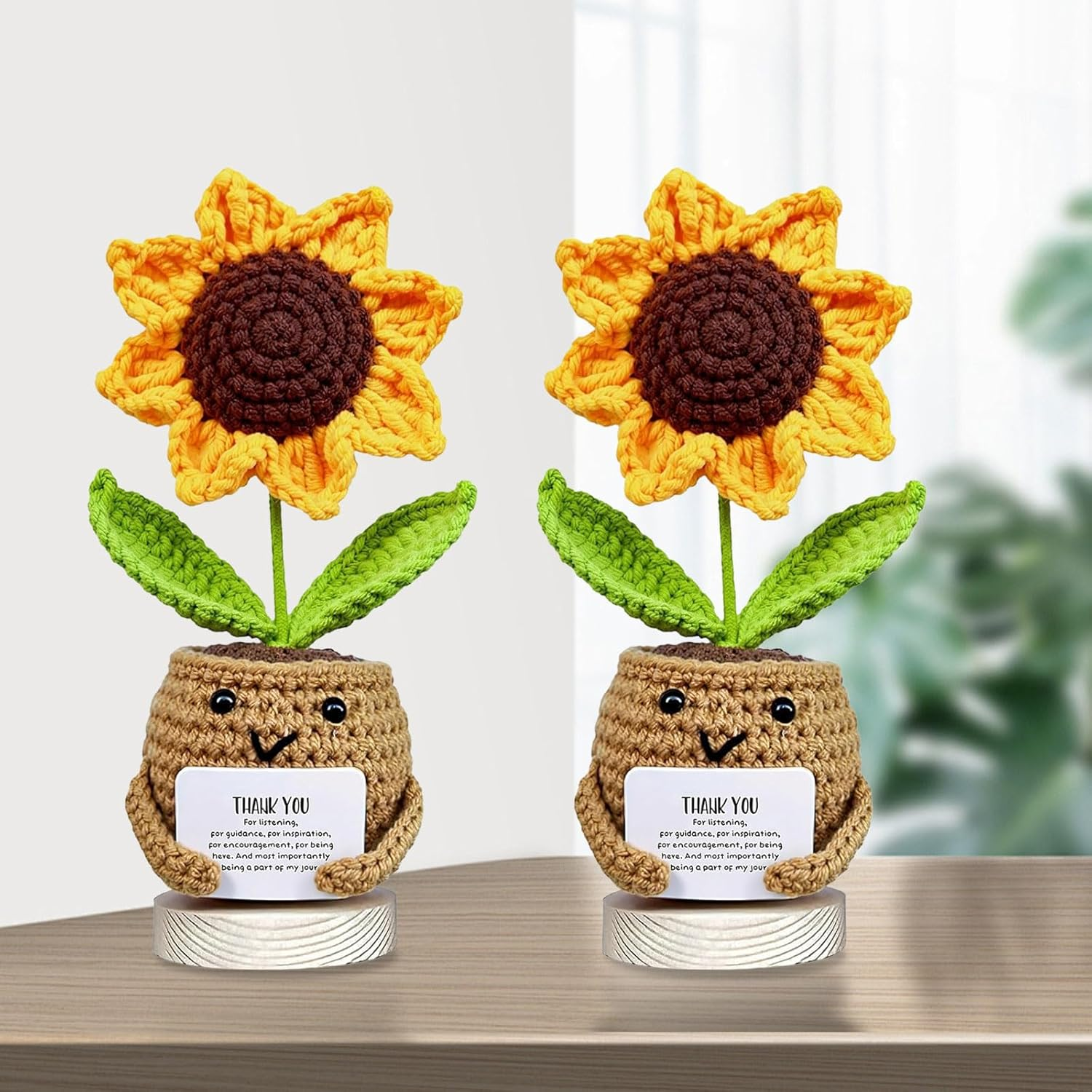 Teacher Appreciation Gifts, Thank You Gifts for Teachers, Handmade Crochet Sunflower with Card, Graduation Gifts, Christmas Birthday Gift, Coworker Friend Gift, Unique Crochet Decor (A) image number 1