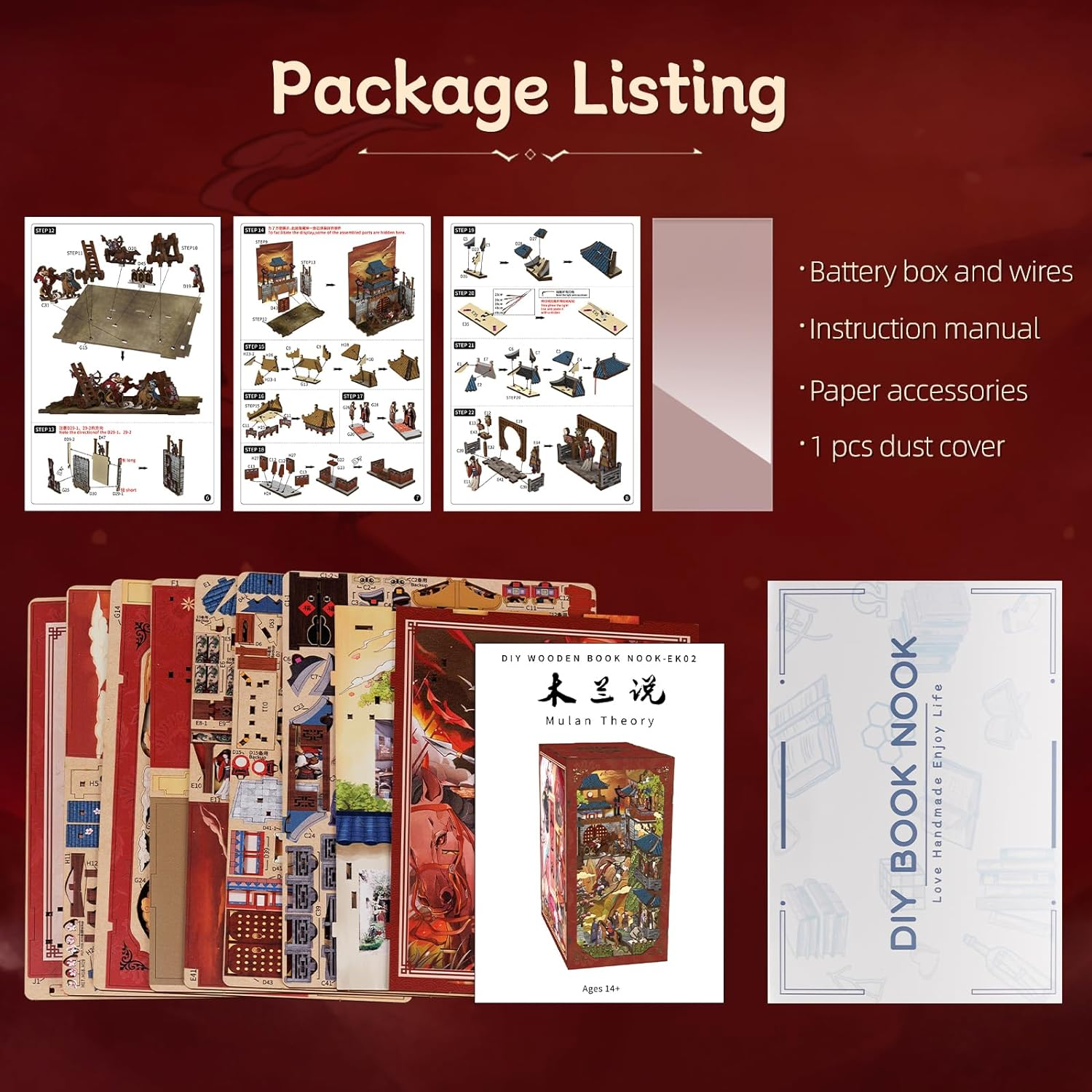 CUTEBEE DIY Book Nook Kit, 3D Wooden Puzzle Dollhouse Kit Miniature House Kit Booknook Model Kits Tiny House Kits for Gift Book Nook Kits for Teens and Adults (The Lenged of Mulan) image number 2