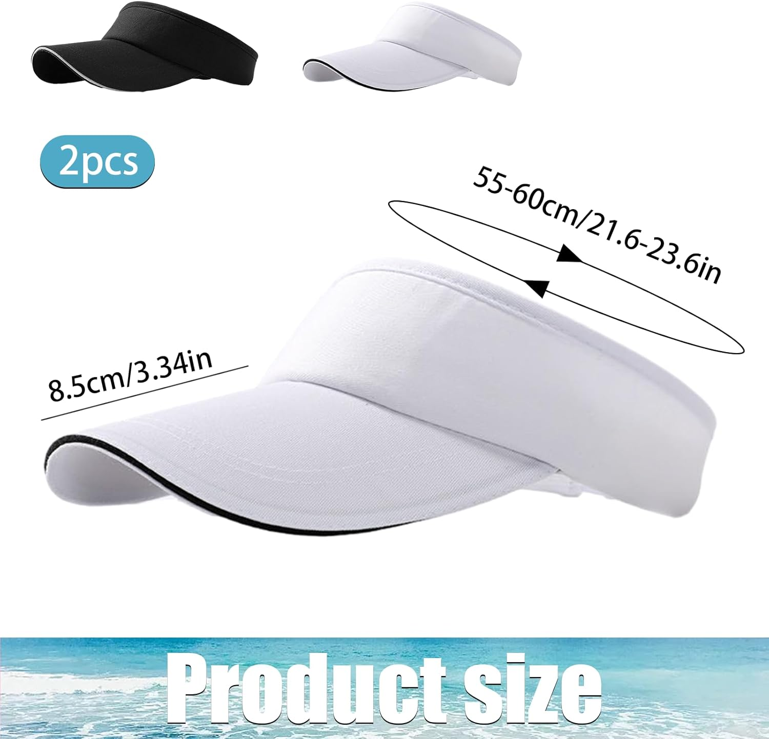 NHTJTHE 2 X Visor Cap, Breathable and Sweat-Absorbing Summer Cap with Sun Visor, Unisex, Adjustable, Outdoor Visor Cap, for Golf, Cycling, Fishing, Tennis, Running (1 Black + 1 White), Black image number 4