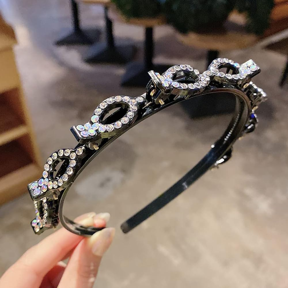 Ssyang 2 Pieces Hair Band with Twist Clip Hairstyle Aid Hair Band with Clips, Hair Twister Headband, Twist Clip Headband Girls Hair Accessories (White + Pink with Colour Gradient) image number 5