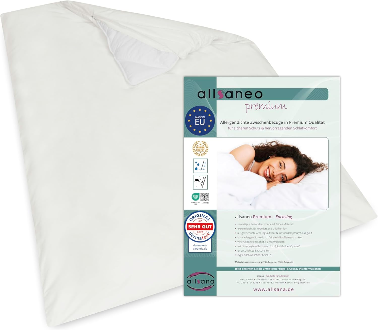 Allsaneo Premium Encasing Duvet Cover 140 X 200 Cm, Allergy Sufferers Bed Linen, Extra Soft and Light, Anti-Dust Mite Intermediate Cover for the Duvet image number 5