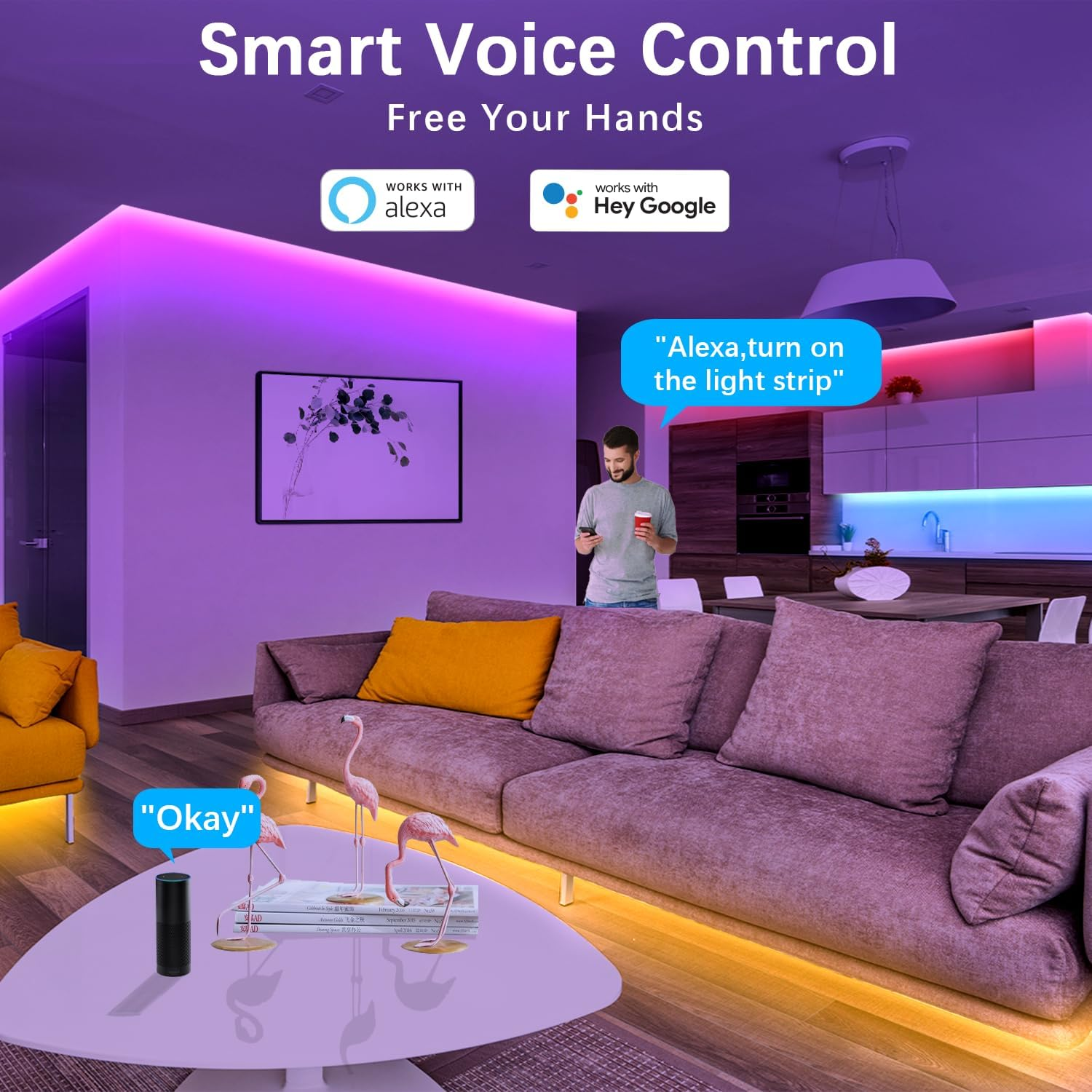 Cozylady Wifi LED Strip Lights 15M(2Rolls of 7.5M), Smart RGB Light Strips Compatible with Alexa, Google Home, APP Control,Music Sync RGB Lights for Bedroom Children'S Room Party Decor Gift image number 5