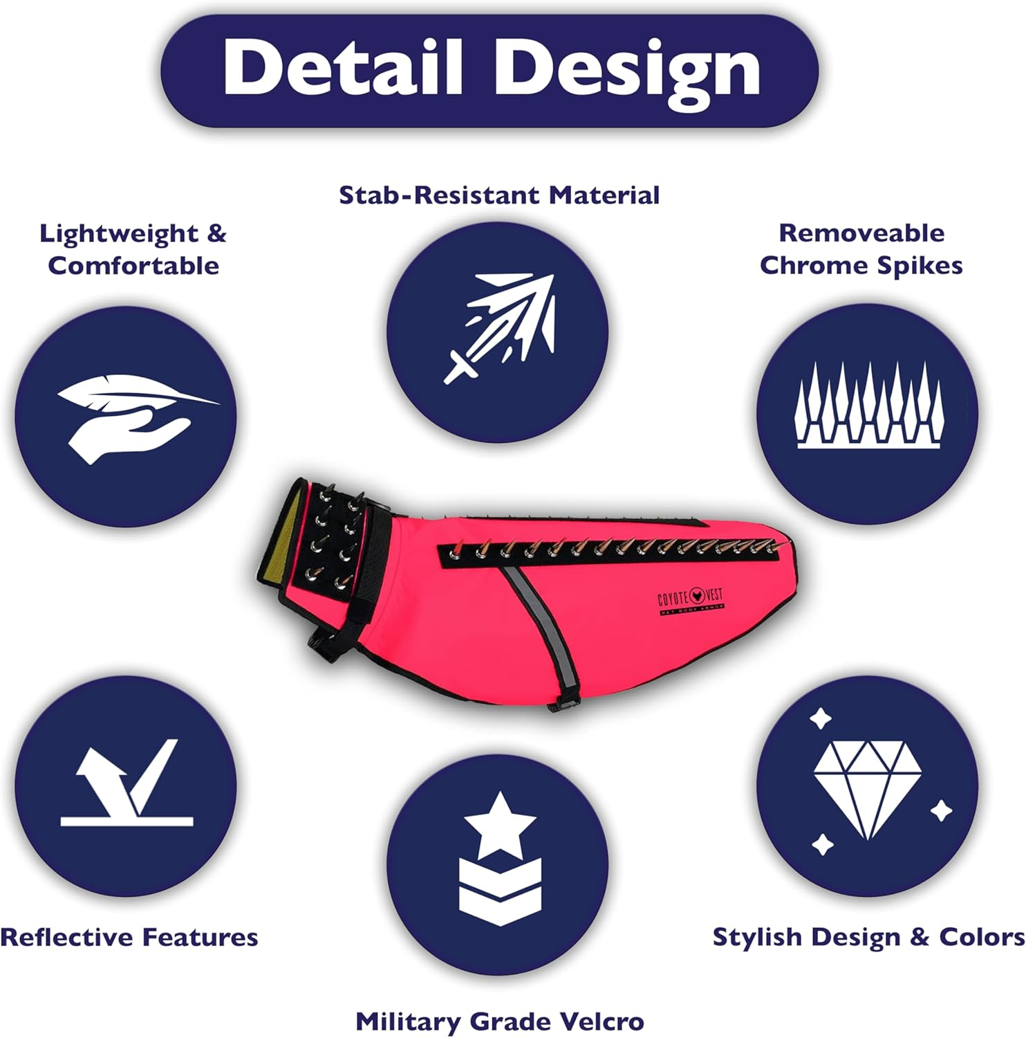 Coyotevest Dog Harness Protection Vest, Reflective Dog Accessories with Spikes to Shield Your Pet from Raptor and Animal Attacks, Proudly Made in America (Medium, Pink) image number 1
