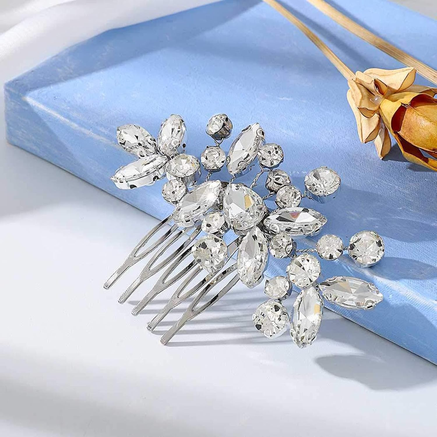 Bridal Flower Side Hair Clips,Bride Crystal Hair Comb Crystal Rhinestone Wedding Hair Comb Bride Crystal Hair Comb Bridal Wedding Hair Clip Comb for Women and Girls image number 5