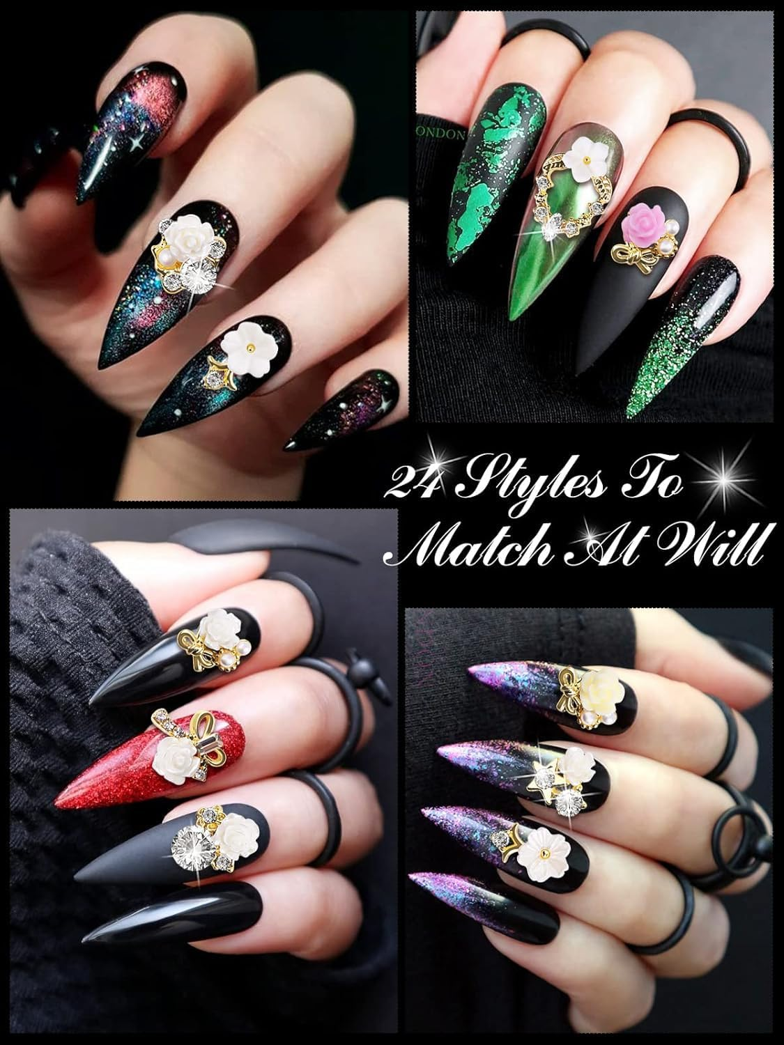 3D Flower Nail Charms Rhinestone, Kalolary White Flower Acrylic Nail Pendant Camellia Cherry Blossoms Nail Art Decorations for Spring Summer Nail Art Designs image number 1