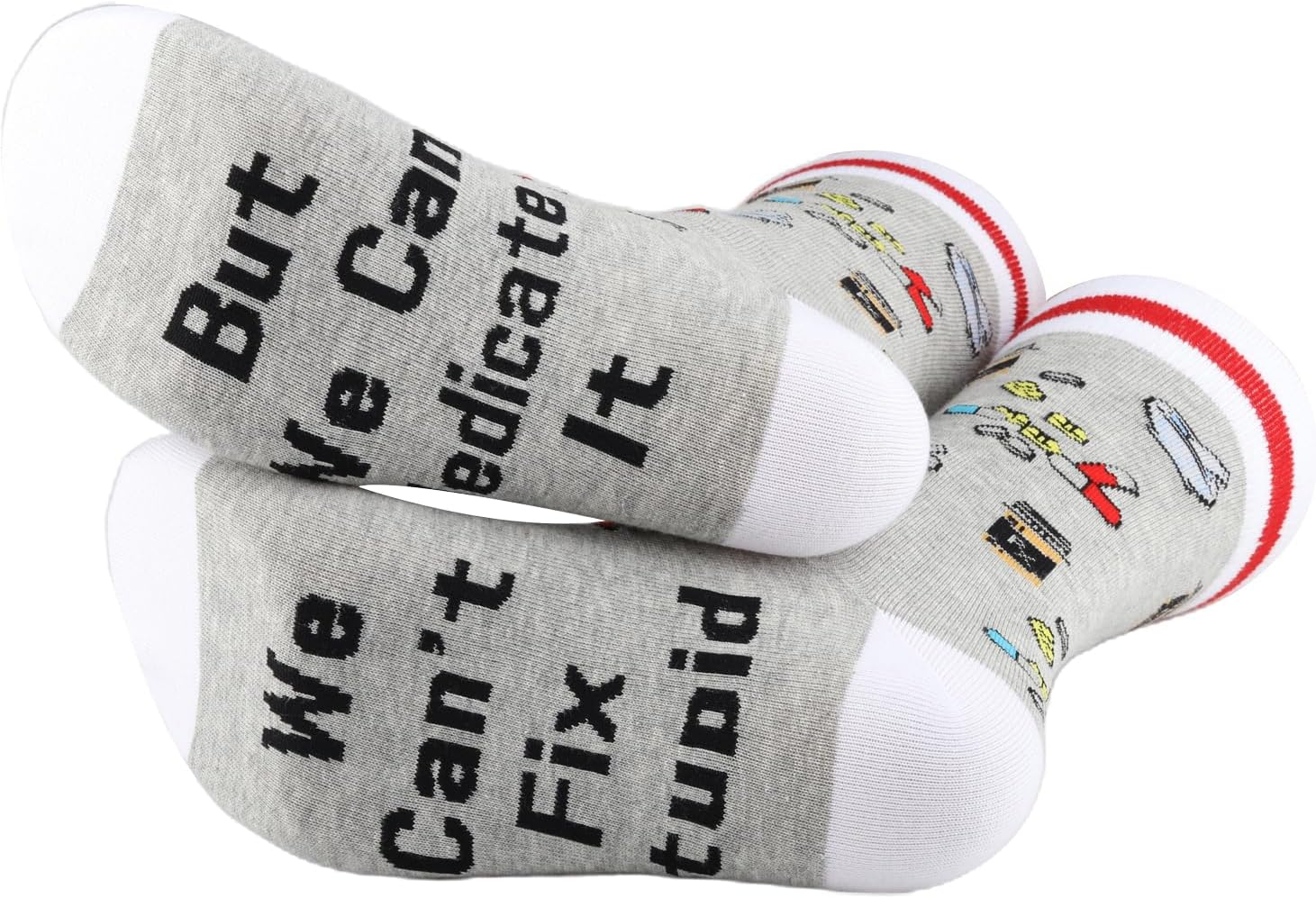 PXTIDY 2 Pairs Pharmacist Socks Pharmacist RX Gift Pharmacy Tech Gift We Can'T Fix Stupid but We Can Medicate It image number 2