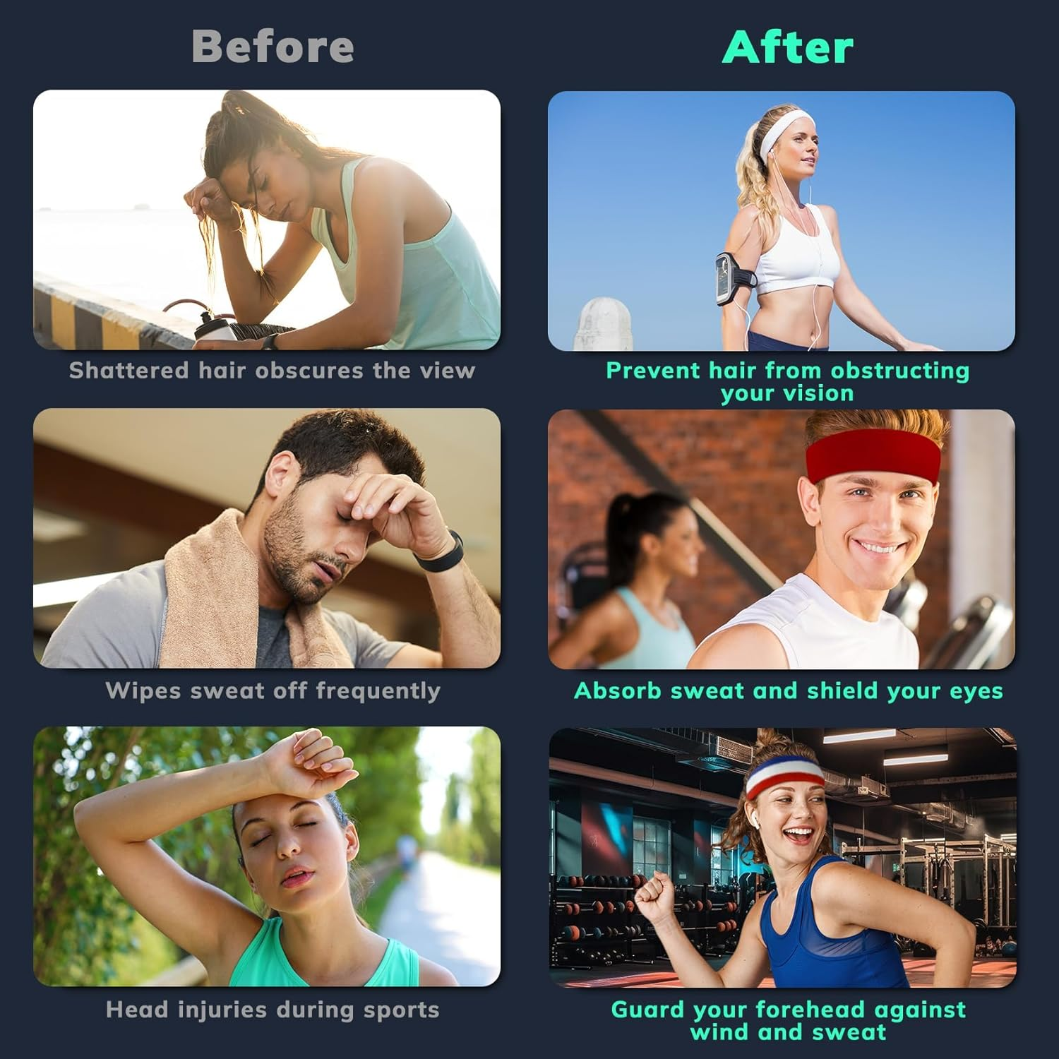 Sweatbands Sports Headband for Men & Women - Terry Cloth Moisture-Wicking Sports Towel Headband for Tennis, Basketball, Running, Gym, and Fitness Working Out image number 3