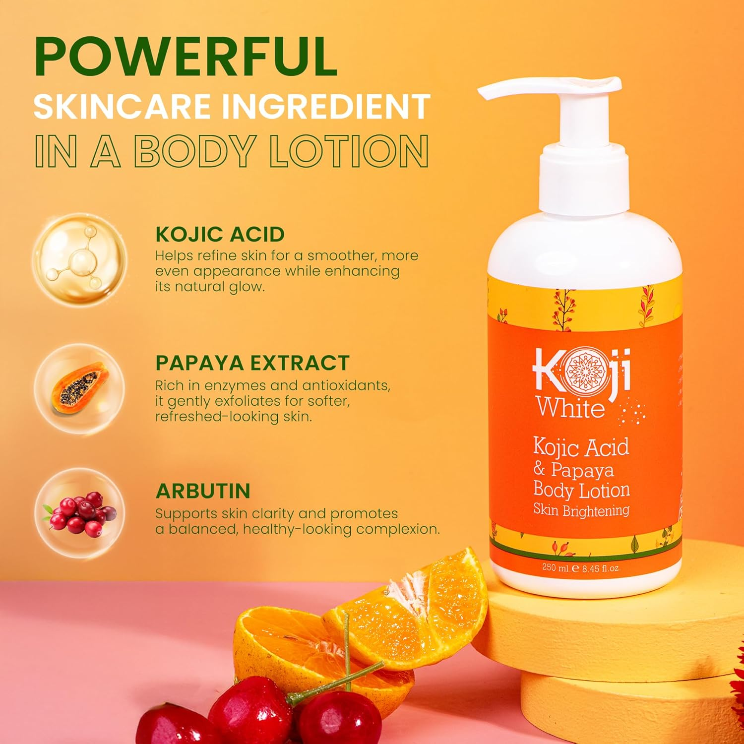 Koji White Kojic Acid & Papaya Body Lotion - Skin Brightening, Nourishing, Radiance, Vegan, 8.45 Fl Oz (2 Bottles) image number 5