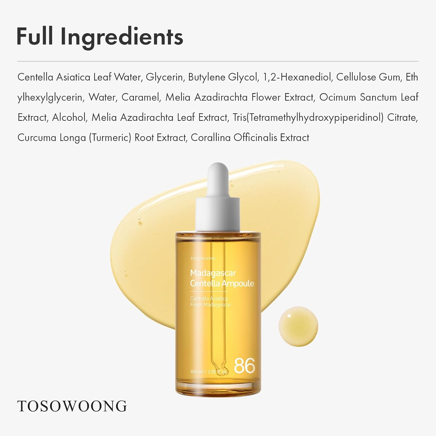 TOSOWOONG Madagascar Centella 86% Ampoule with 860,048Ppm Centella Asiatica, Soothing, Calming, Facial Serum for Face, for All Skin Types, Korean Skin Care, 100Ml, 3.38Fl.Oz. image number 5