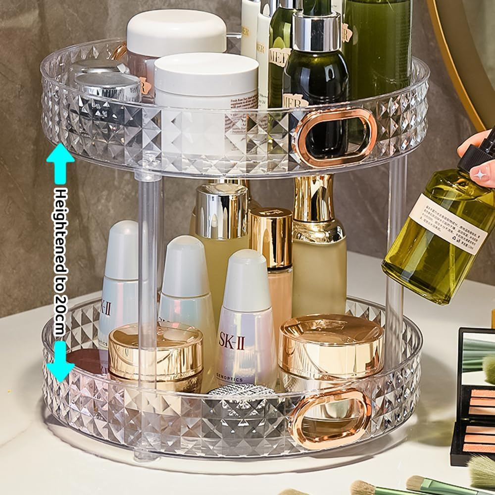 RUTREZOGO Rotating Makeup Organizer 2 Tier Skincare Organizer with Handle, Spinning Lazy Susan Perfume Organizer for Vanity, Bathroom Countertop, Cabinets, Pantry, Fridge & Kitchen image number 4