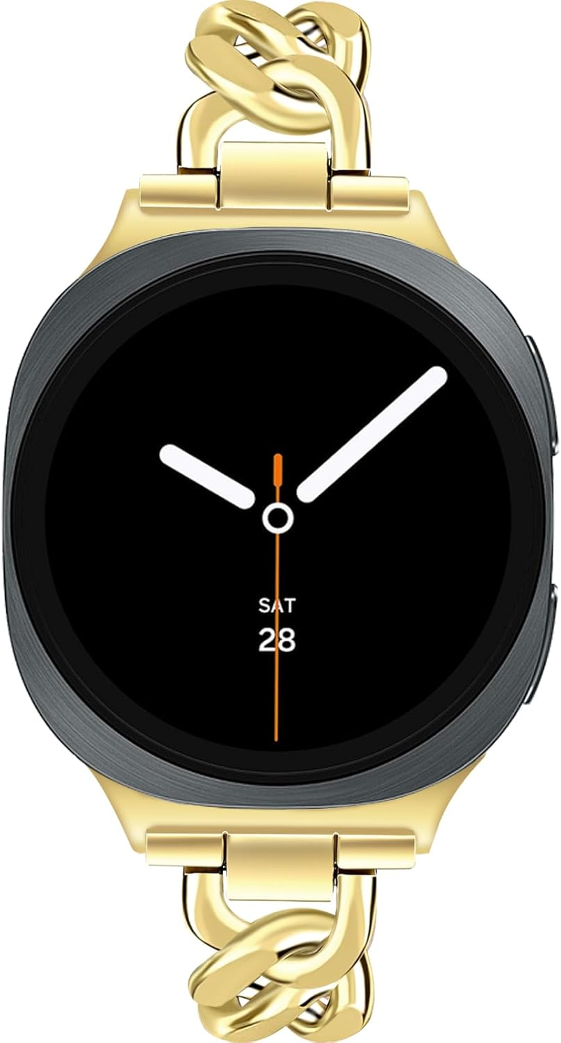 JR.DM Gold Metal Bracelet Bands for Women Compatible with Samsung Galaxy Watch 8 40 Mm 44 Mm/8 Classic 46 Mm Adjustable Cowboy Double Chain Dressy Fashion Jewellery Wrist Band for Galaxy Watch 8/8