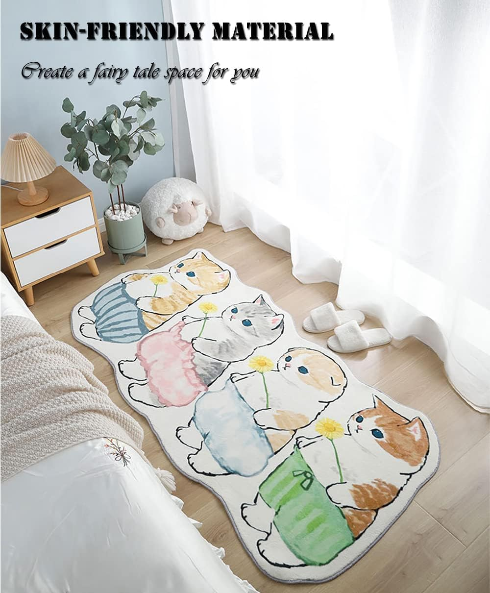 Faux Sheepskin Fur Area Rug for Children'S Bedroom Cute Cartoon Full Bedside Carpeting (Cats Park, 60 X 160 CM) image number 4
