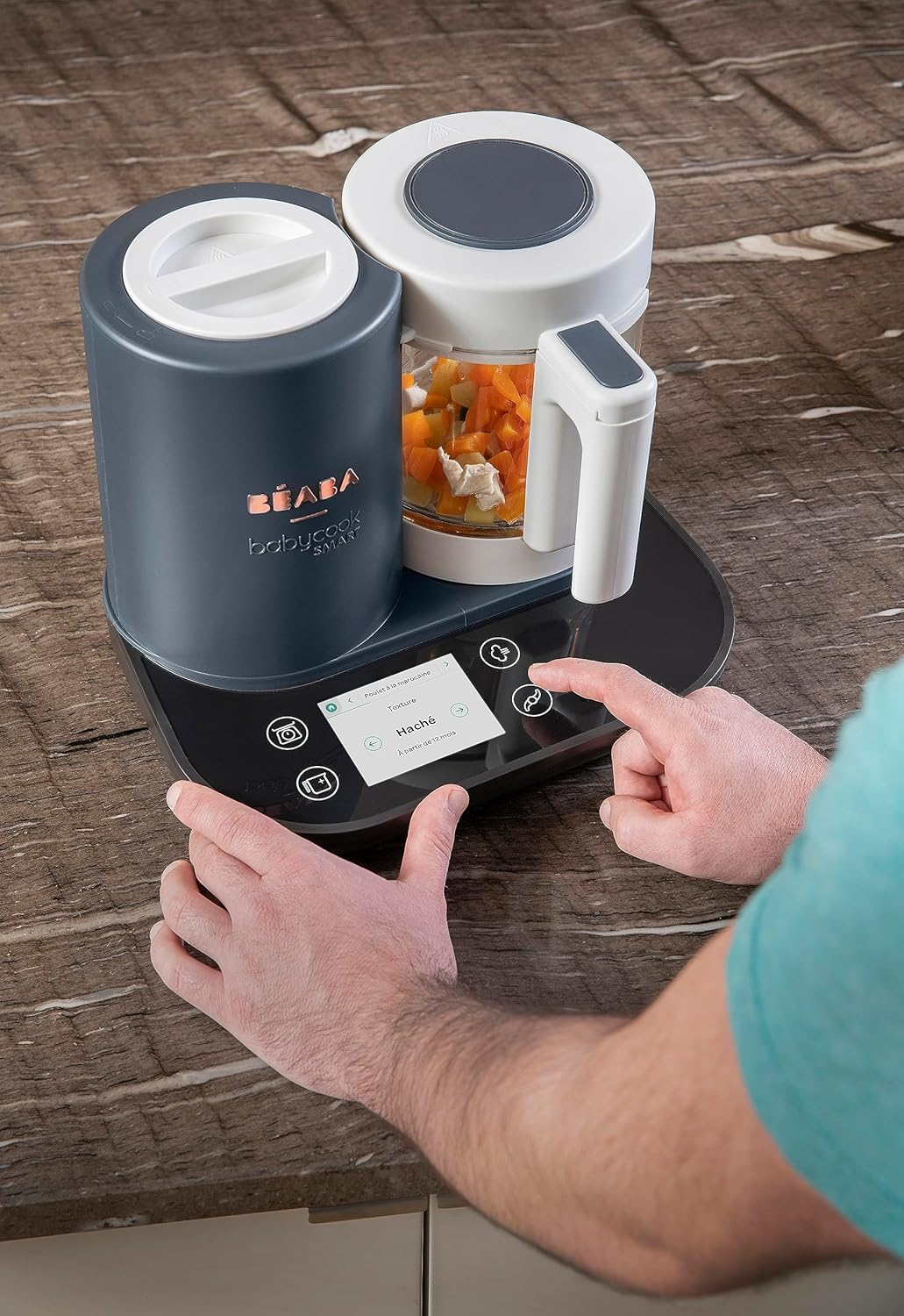 B&Eacute;ABA Babycook Smart Baby Food Robot, Connected Baby Mixer with Integrated Scale, 2.25L Glass Bowl, Stainless Steel Basket, Soft Steaming, Touch Screen & App - Charcoal Grey