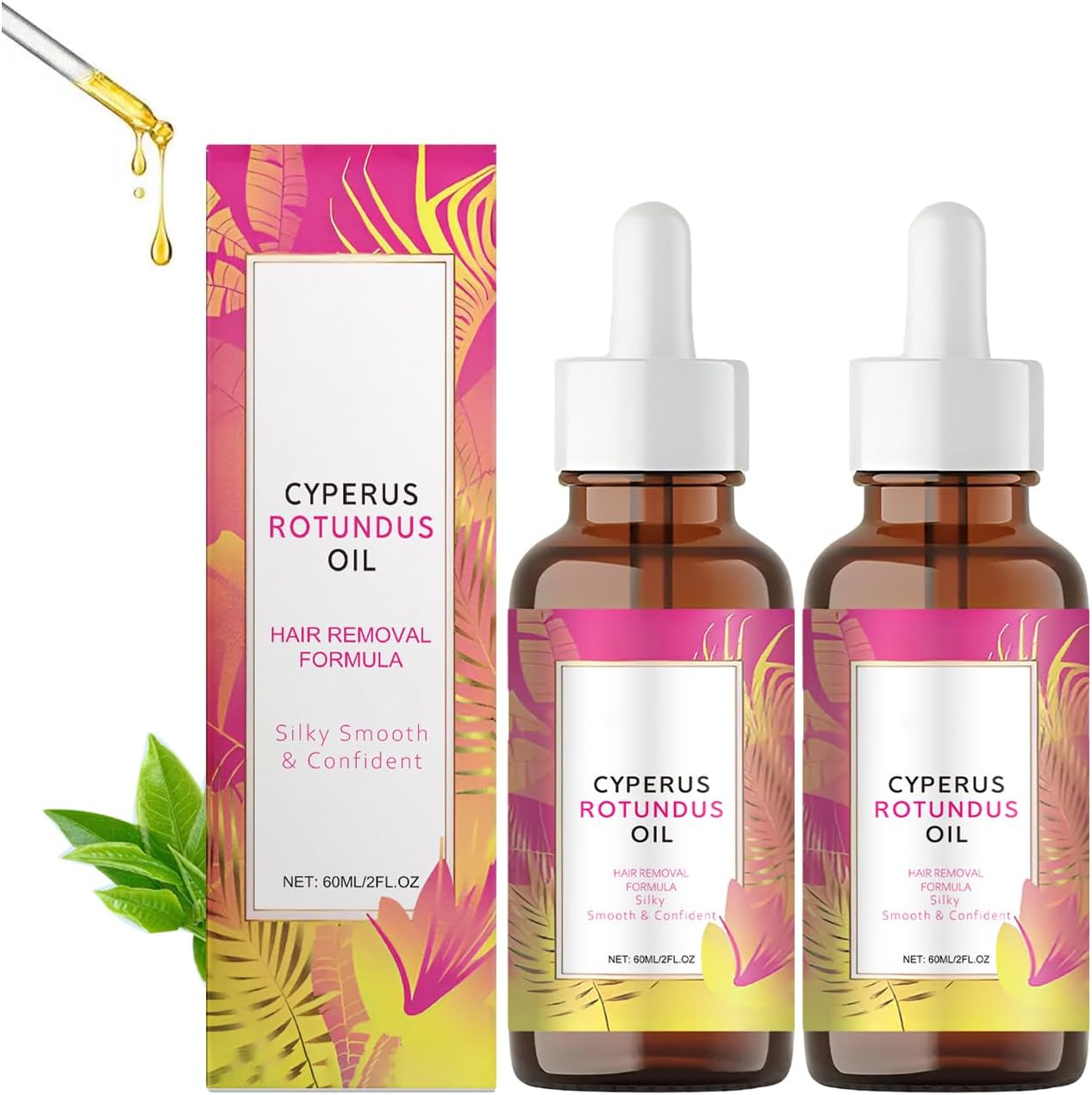 Cyperus Rotundus Oil for Hair Removal, Natural Hair Removal Oil & Inhibitor Cyperus Rotundus Oils to Slow Body Hairs Growth for Women & Men, Gentle Moisturizing, Leaves Skin Smooth (2PCS)
