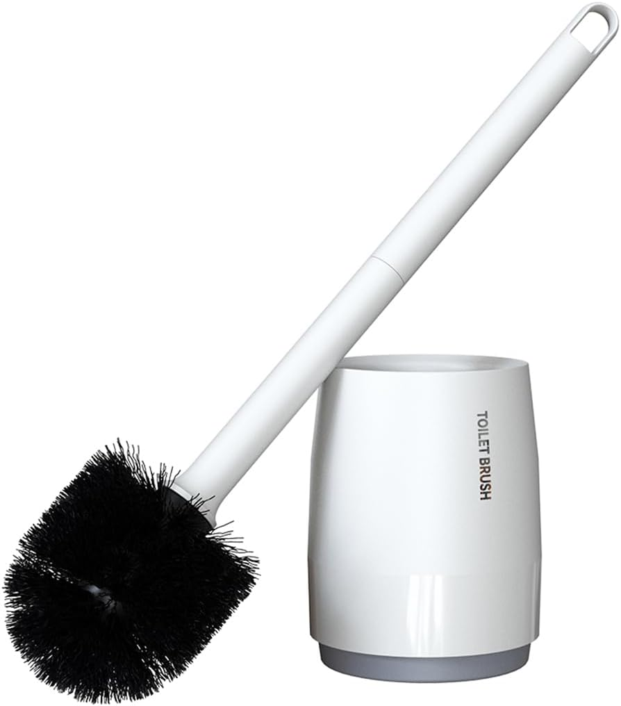 Toilet Bowl Brush and Holder Set for Bathroom, Toilet Cleaning Scrubber Cleaner Brush for Bathroom for Deep Cleaning with Stiff Plastic Bristle, Ventilated Holder (White) - 2Black image number 4