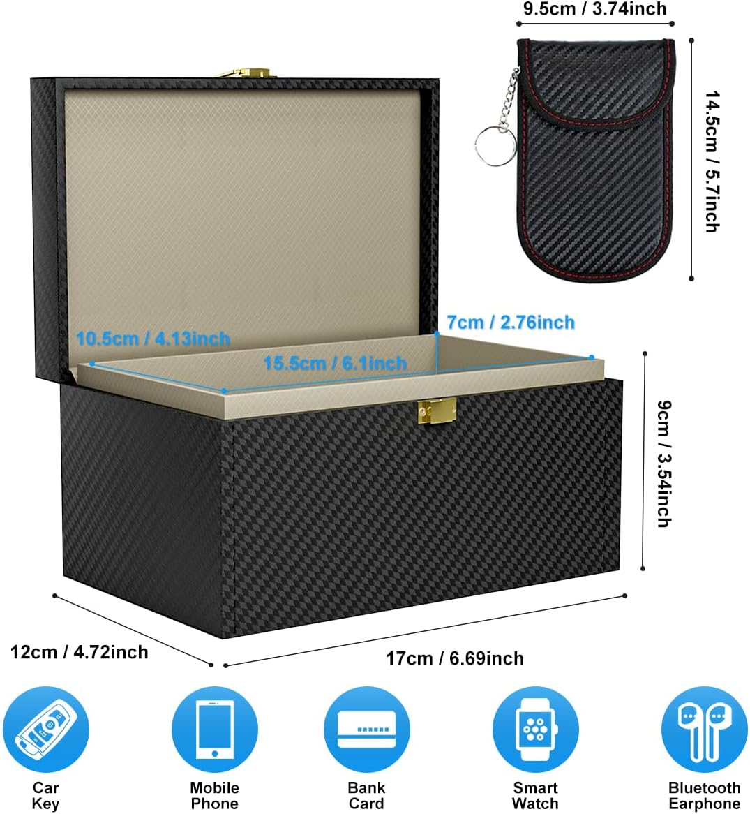 Faraday Box with 2 Faraday Bags, Keyless Entry Car Key Safe Protector, RFID Signal Blocking Pouch Cage for Keys and Phones, Faraday Cage Signal Blocker Box image number 5