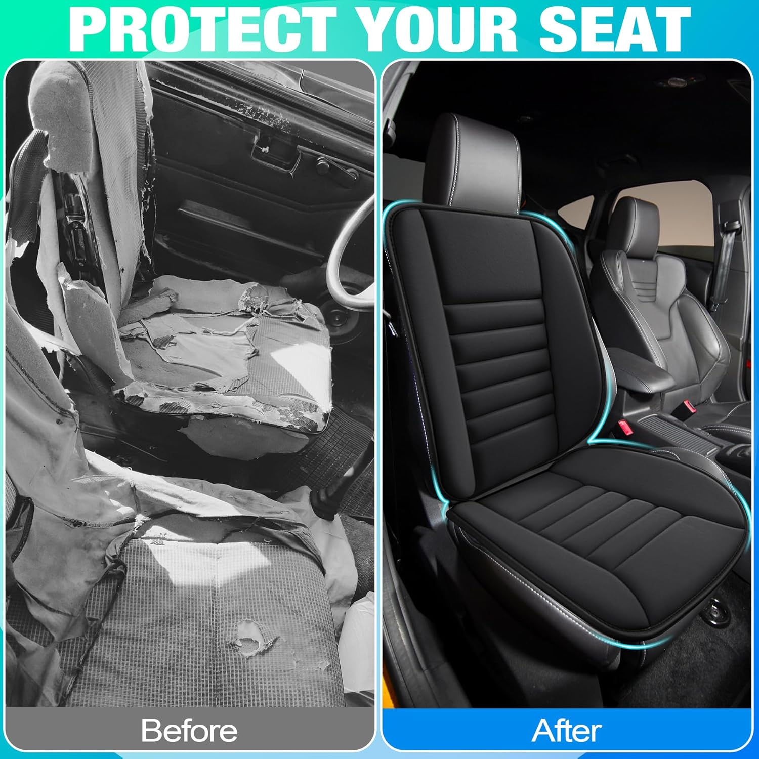 MYFAMIREA Car Seat Cushion and Back Support Pillow 1.2'' Thick Memory Foam Desk Chair Cushion Back Support for Automotive Seat Driver, Travel, Leg and Back Pain Relief, Washable, Adjustable, Black image number 2