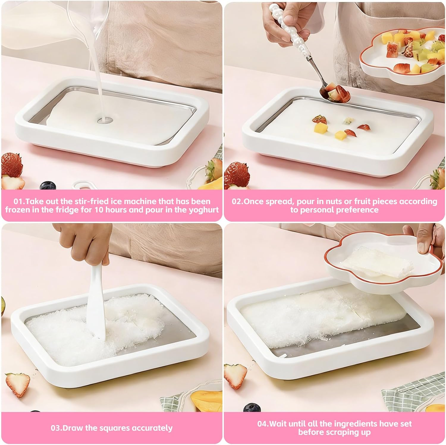 Ice Cream Maker, Ice Cream Plate with 2 Spatulas,Diy Rolled Ice Cream Maker, Home Use Non Electric Cold Plate 304 Stainless Steel Easy to Use Ice Cream Machine Make image number 6