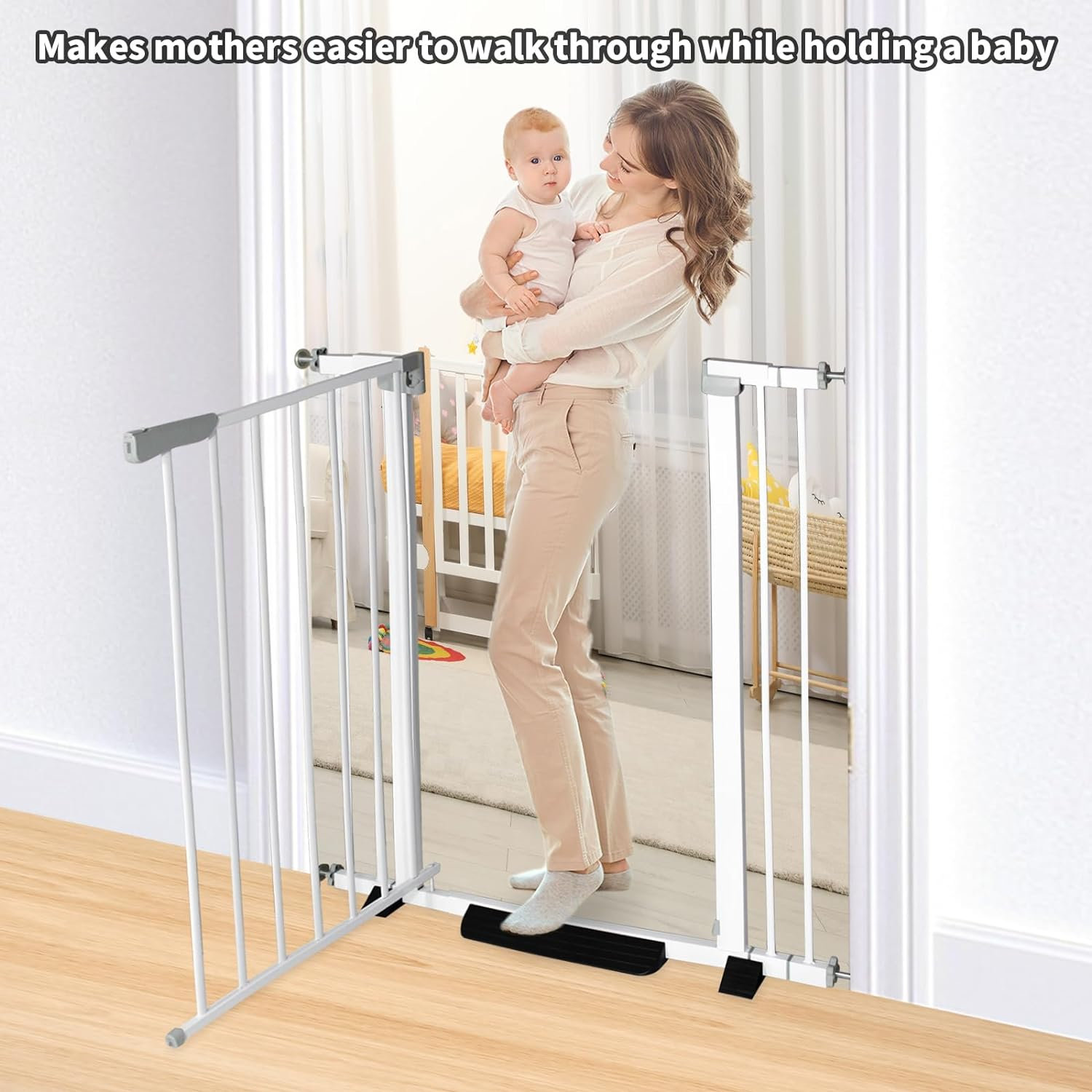 41 Inch Tall Baby Gate Auto Close Dog Gate Adjustable 29.92"-43.71" Wide Pressure Mounted Walk through Swing Pet Gate for Doorways (White, 29.92"-43.71" Wide) image number 3