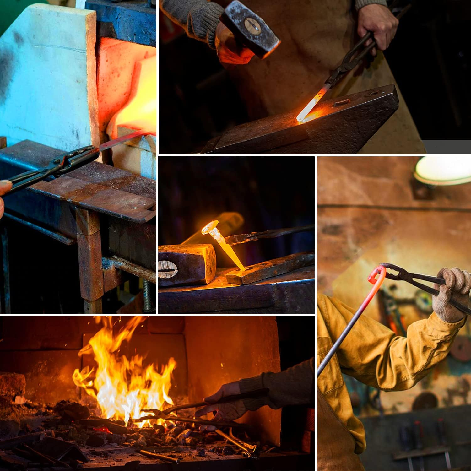 Upgraded Blacksmith Tongs Wolf Jaw Blacksmithing Tongs for Beginner & Seasoned Blacksmiths, Bladesmiths & Craftsmen (15 in (380Mm))