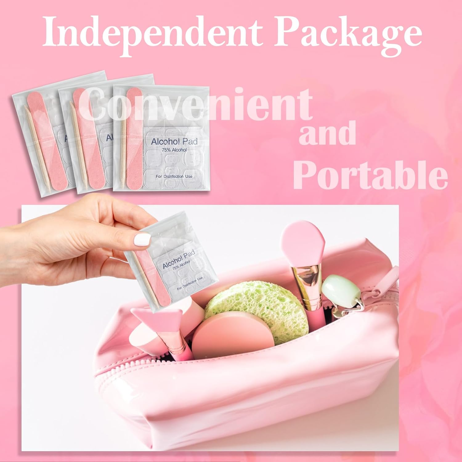 50 Set Disposable Press on Nail Tool Kit, Including 50Pcs Nail File, 50Pcs Prep Pad, 50Pcs Wood Stick, 50Pcs OPP Bag, Manicure Nail Prep Kit for Salon Home (50Pcs-A-Pink) image number 5