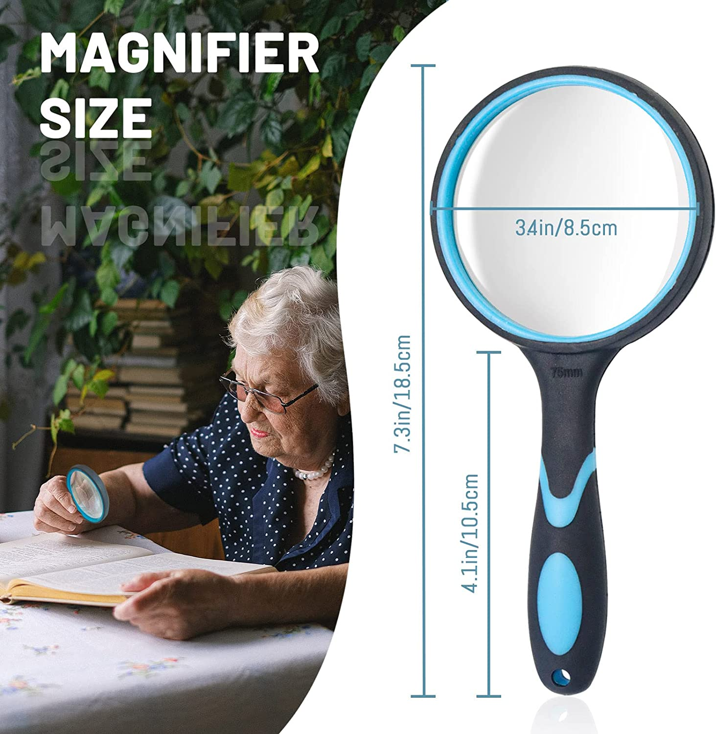 10X Magnifying Glass, Handheld Magnifier, HD 75Mm round Magnifying Lens, Reading Magnifier with Non Slip Handle, Shatter Proof Magnify Glass for Reading Observing (1Pcs) image number 5