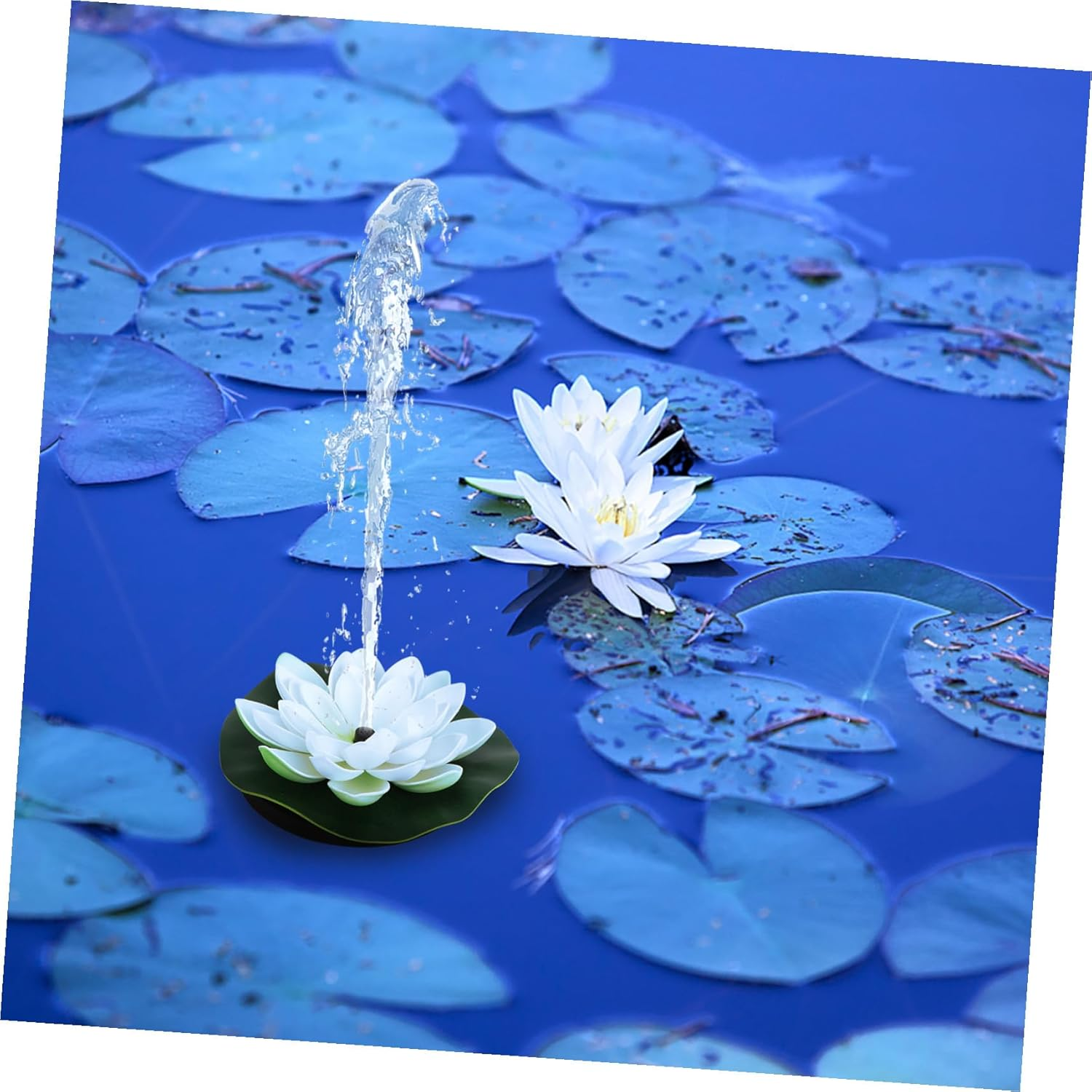 SEWACC Solar Powered Floating Water Pump Lotus Fountain with Nozzle Heads White Outdoor Decor Spray Height for Garden Pool and Aquarium image number 3