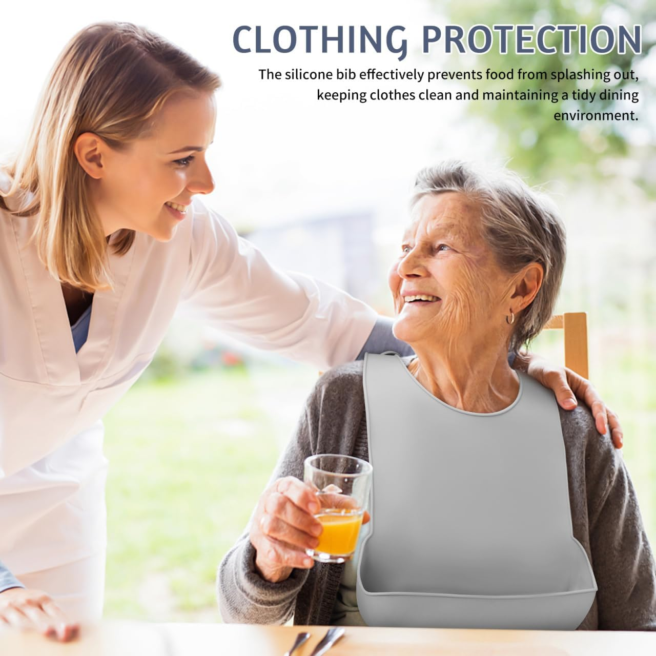 FOMIYES Waterproof Silicone Bib for Adults - Elderly Feeding Bib with Crumb Catcher Easy to Clean Comfortable Size for Seniors image number 4