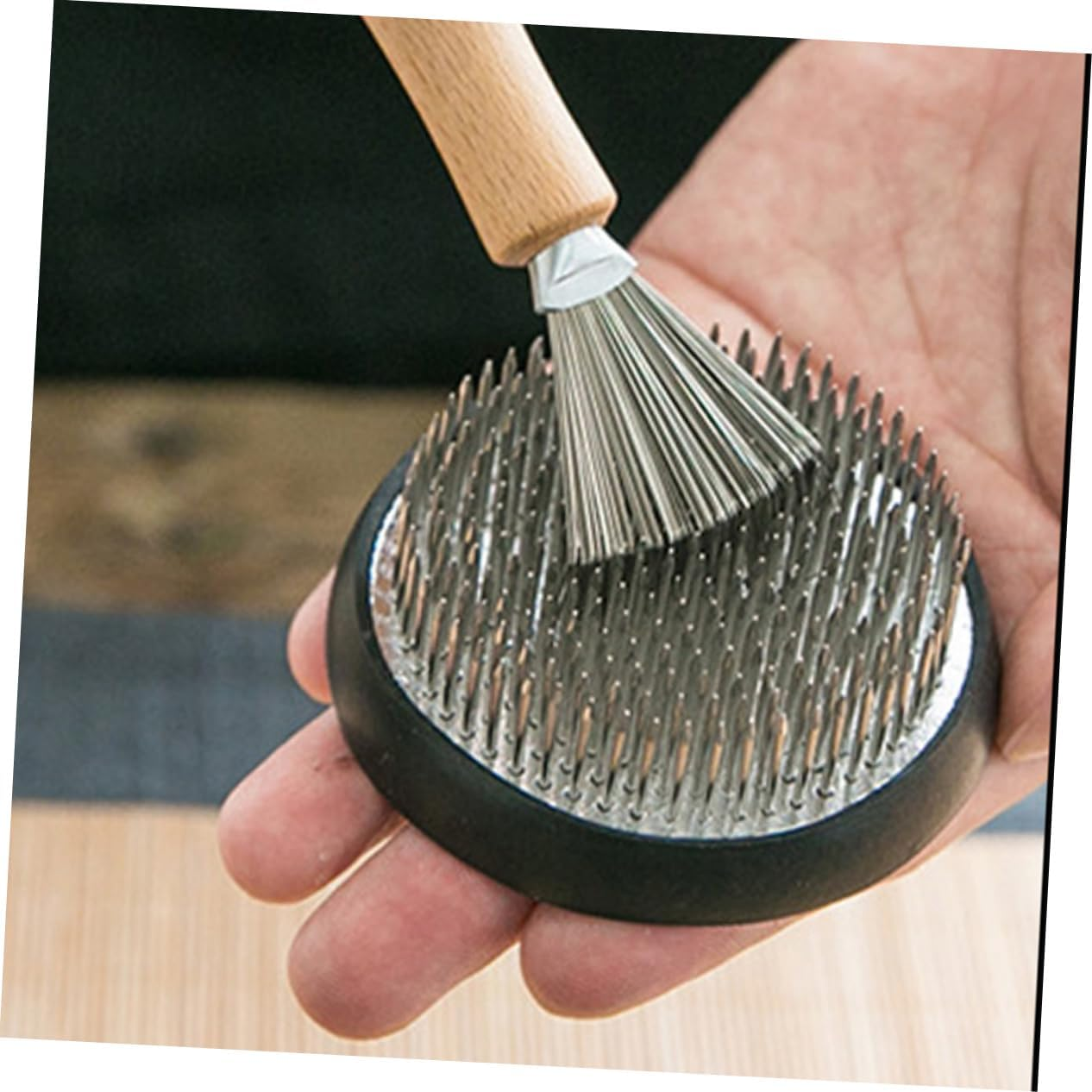 MERRYHAPY Garden Cleaning Rake Flower Arrangement Holder Cleaner Non-Slip Wood Handle