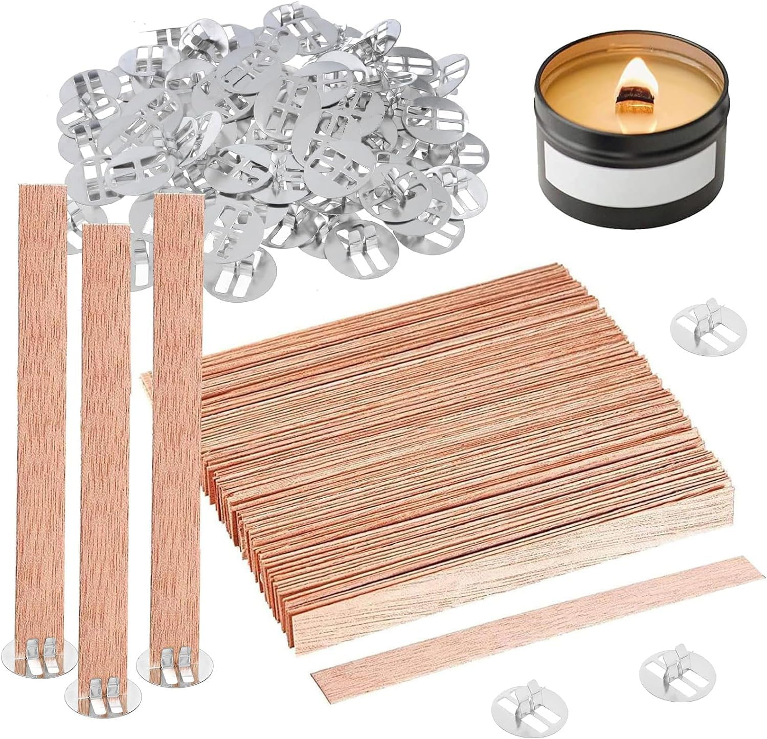 100 Pack Candle Wicks, Wooden Wick for Candles, Smokeless Candle Wick W/Iron Stands for Handmade Candles, Craft (15 X 150Mm) image number 3