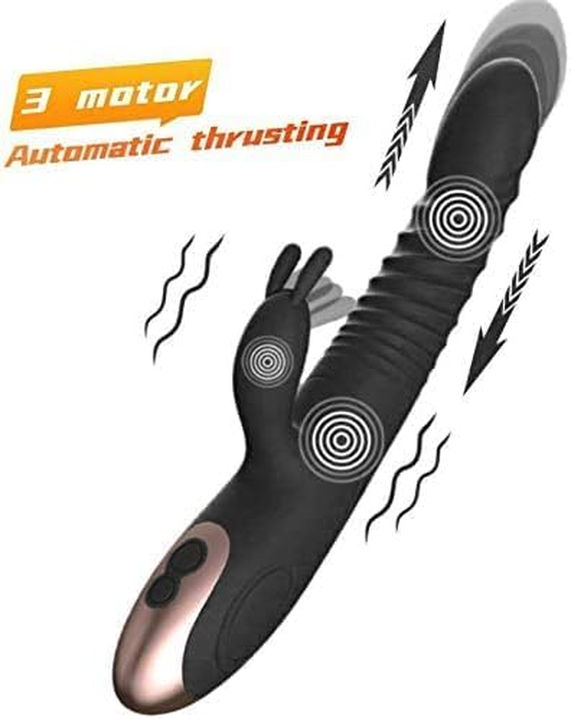 Thrusting Dildo Rabbit Vibrator Sex Toys for Women, G Spot Dildo Thrusting Vibrator Clitoral Nipple Stimulator with 8 Vibrating Modes, Realistic Anal Plug Toys Dildos Adult Sex Toy for Woman Pleasure