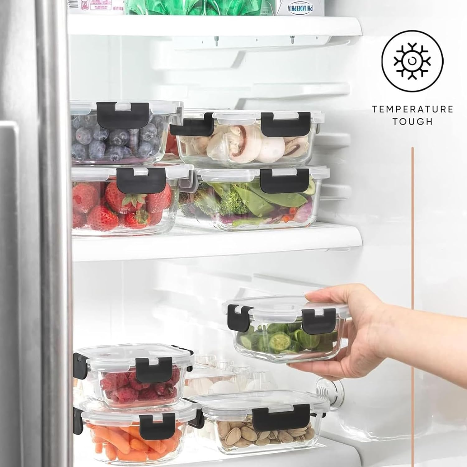 Glass Food Storage Containers Set BPA Free, Airtight & Leakproof Lids, High Borosilicate Glass for Meal Prep, Lunch & Leftovers, Food Safe Kitchen Organization Containers (Transparent 5-Piece Set)