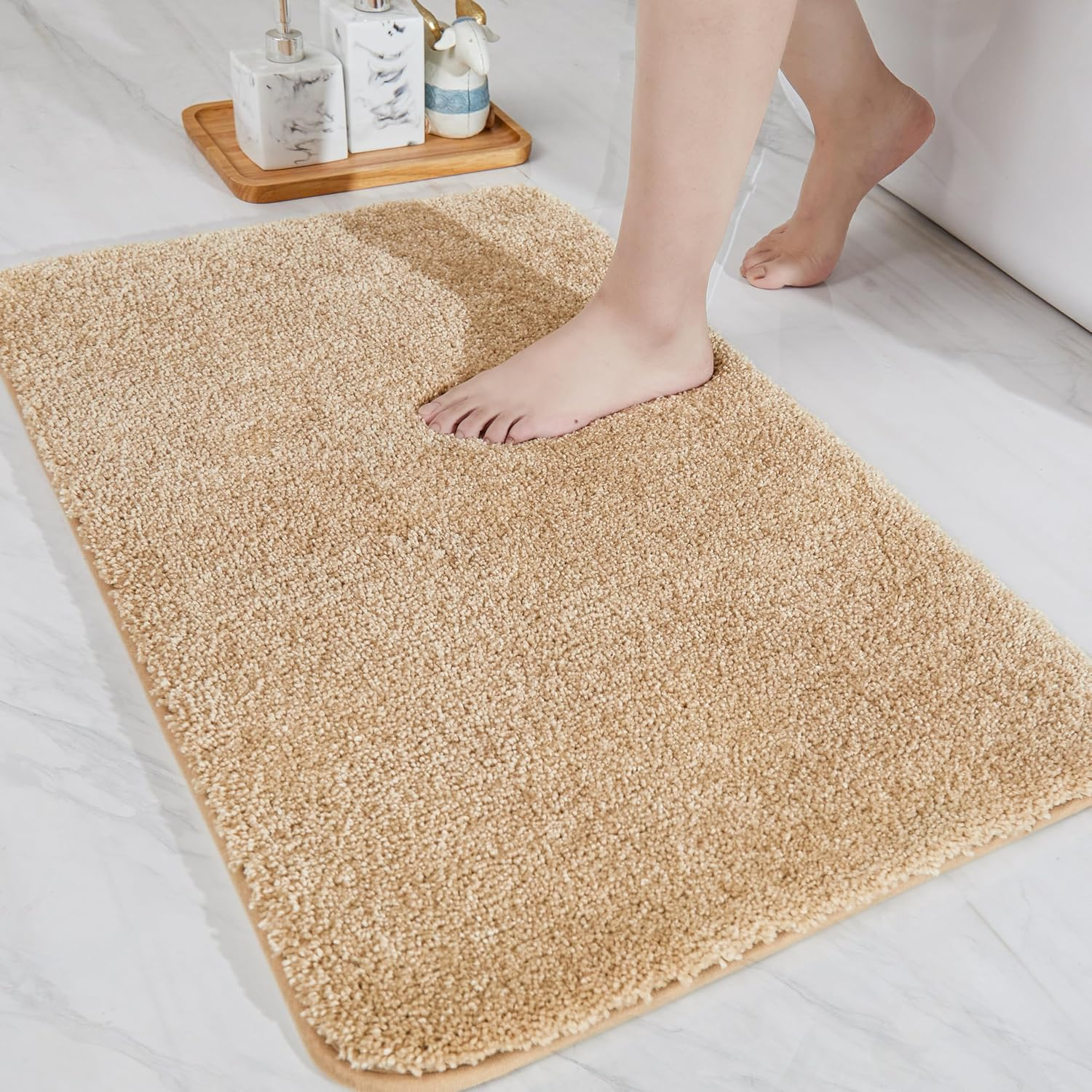 COSY HOMEER Extra Thick Bath Rugs for Bathroom - Anti-Slip Bath Mats Soft Plush Yarn Shaggy 100% Strong Mirco Polyeste Mat Living Room Bedroom Mat Floor Water Absorbent(Green,16X24 - Inches)