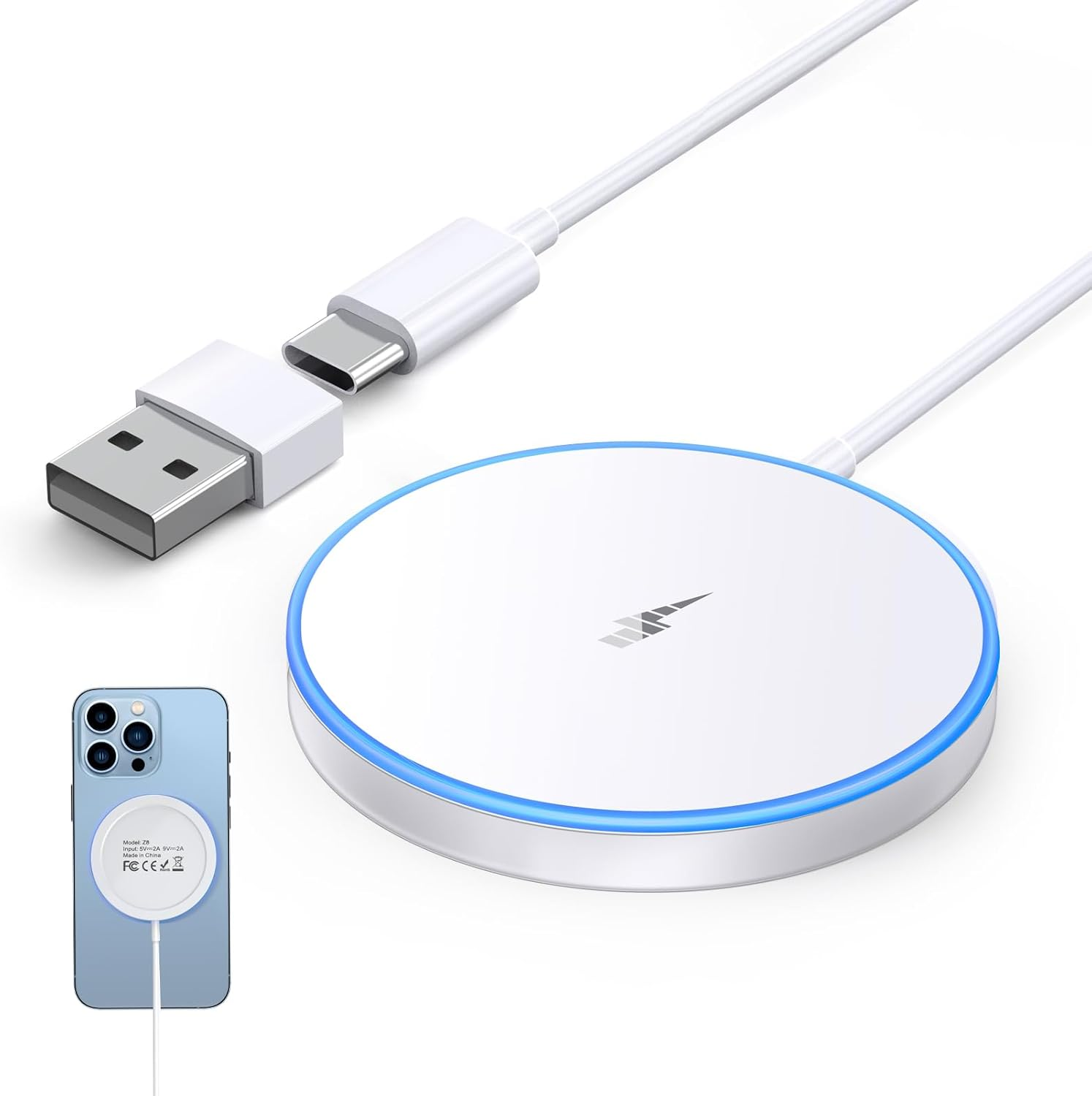 Magnetic Wireless Charger 15W Mag-Safe Charger for Iphone 16 Pro Max/16 Pro/16/16 Plus/15/14/13/12 Series Airpods 3/2/Pro/Pro 2 LED Magnet Charging Pad Mag Safe Charger with Dual Charging Ports image number 4