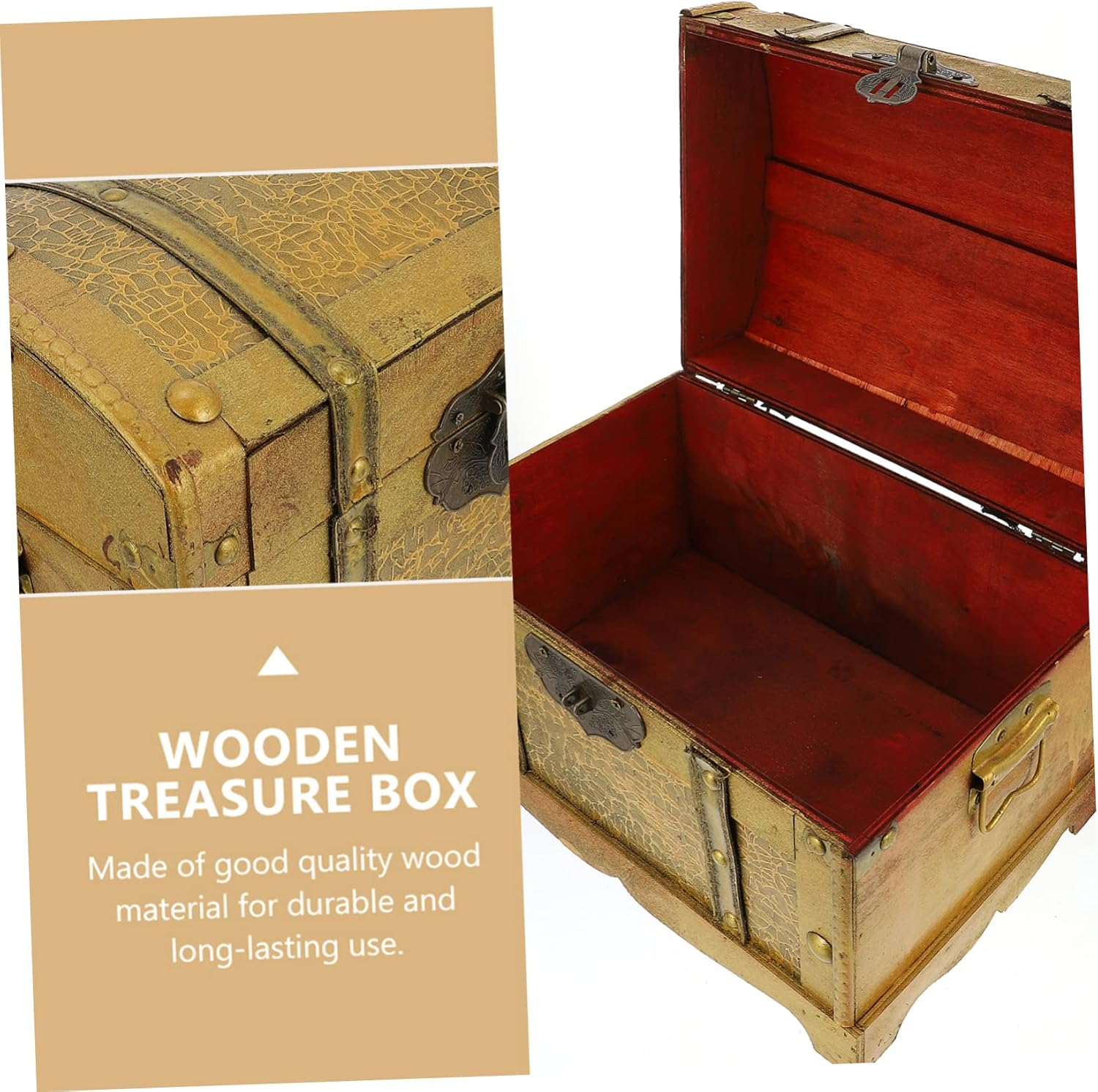 Vintage Pirate Treasure Chest Large Wooden Storage Box Lock Distressed Classic Design Decorative Jewelry Organizer for Home Decor image number 4