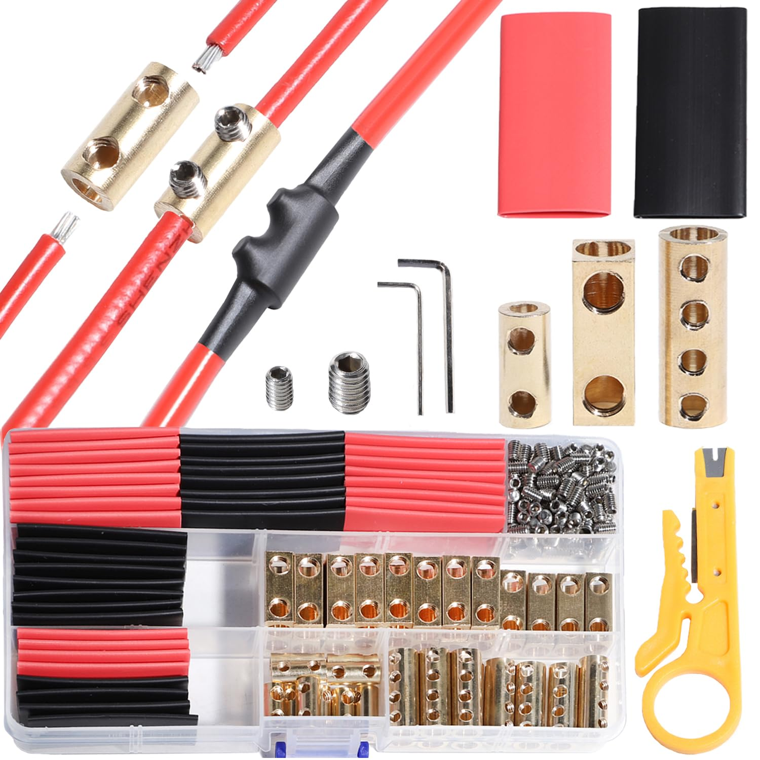 40Pcs 6 8 10 AWG Gauge Wire Connector 60A 80A Quick Wiring Connection Terminal Circuit Splicing Quick 100 Screws 40Pcs 3:1 Red Black Heat Shrink Tube and Wrench