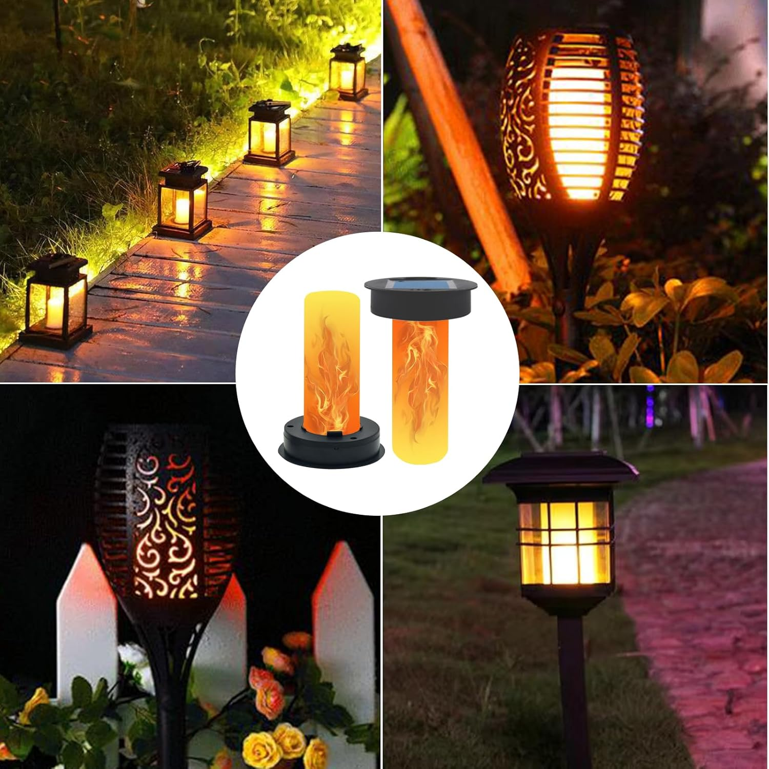 Pack of 2 Solar Lights Replacement Top, Solar Bulb, Solar Lights Replacement Parts Flame Lamp, Replacement Solar Module, Garden Solar Lights, Replacement Parts for Outdoor Garden Table Lamp Patio, 8.5