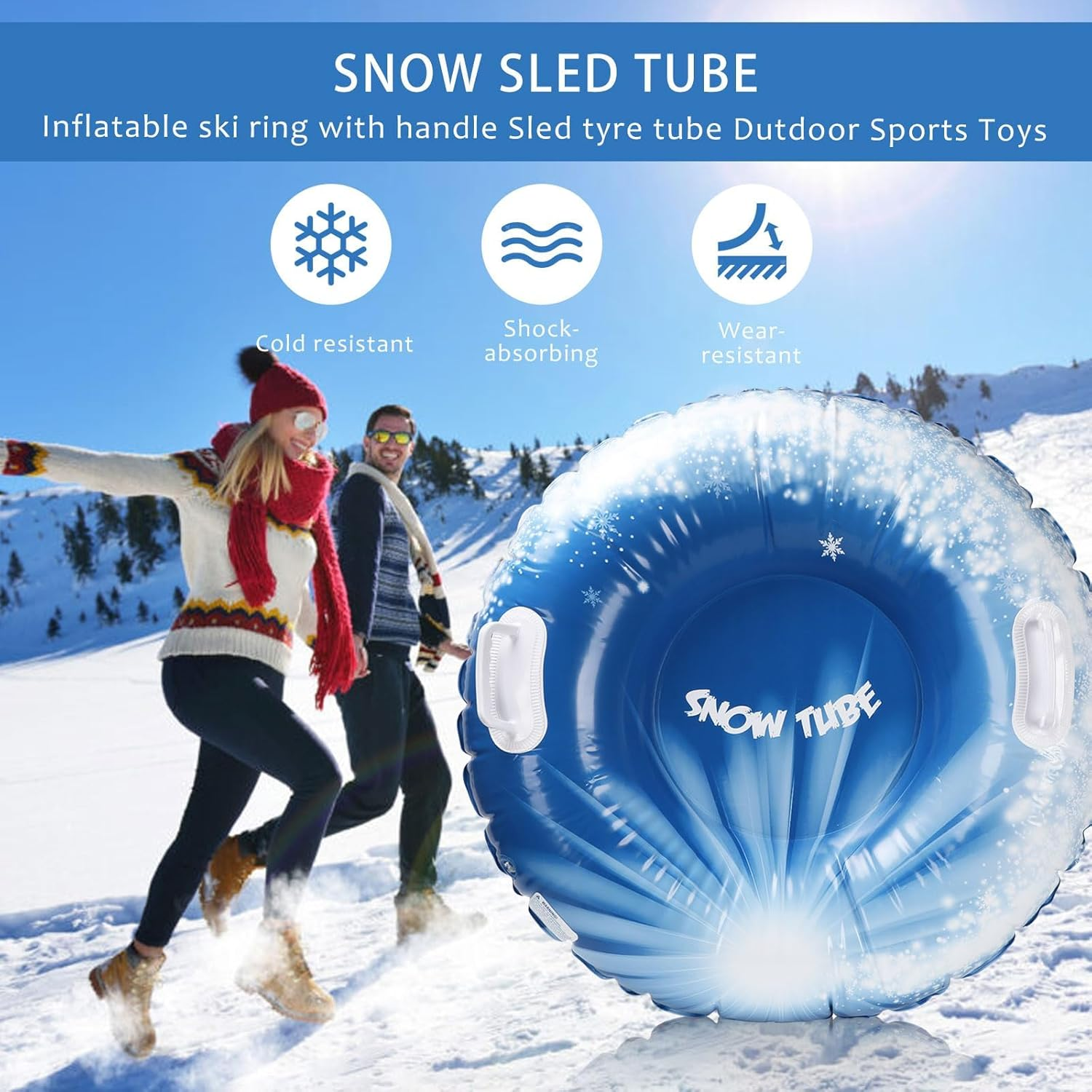 Snow Tubes, 37.4" 1Pack Inflatable PVC Snow Sled, Thickened Heavy Duty Hard Bottom Snow Sleds with Handles, Fun Winter Outdoor Sports Toys for Family Activities image number 3