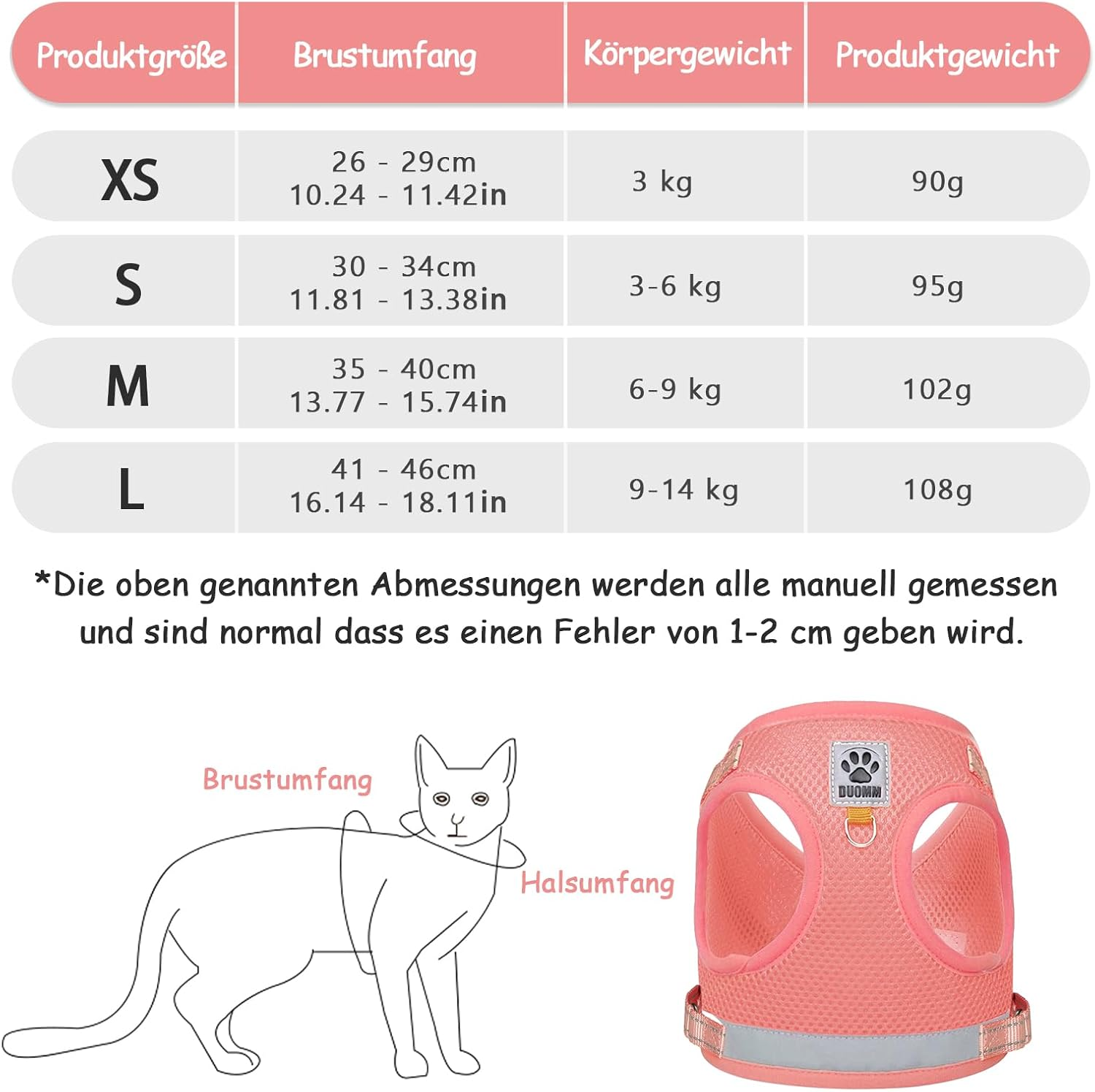 Grantop Cat Lead Set for Cats, Polyester Adjustable Cat Harness with Lead, Cat Vest with Reflective Strips for Kittens, Dogs (Pink, L)