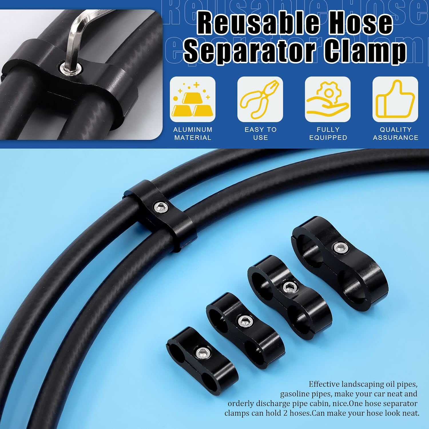 Glarks 5Pcs 10AN Hose Finisher Clamp and Separator with Wrench Kit, Clamps Screw Band Aluminum Fuel Line Mounting Fitting Adapter Set for 5/8 (G-2821) image number 4