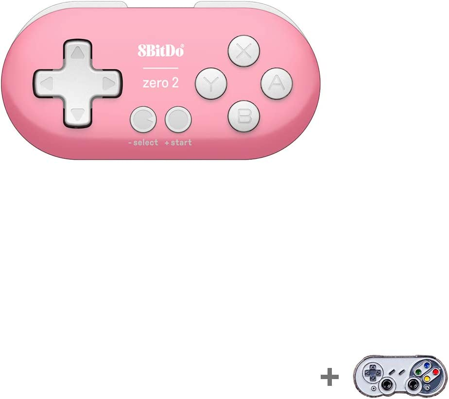 8Bitdo Zero 2 Bluetooth Gamepad Key Chain Sized Mini Controller for Nintendo Switch, Windows, Android, Macos with a Commemorative Brooch (Pink Edition) image number 3