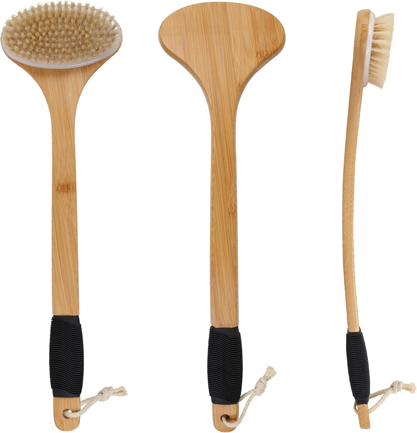 OWIIZI Back Scrub Brush for Shower,Stiff Boar Bristles Bamboo Curved Long Handle Antiskid Body Bath Brush for Back Use Wet or Dry,Deep Cleanse Large Surface Back Scrubber image number 6