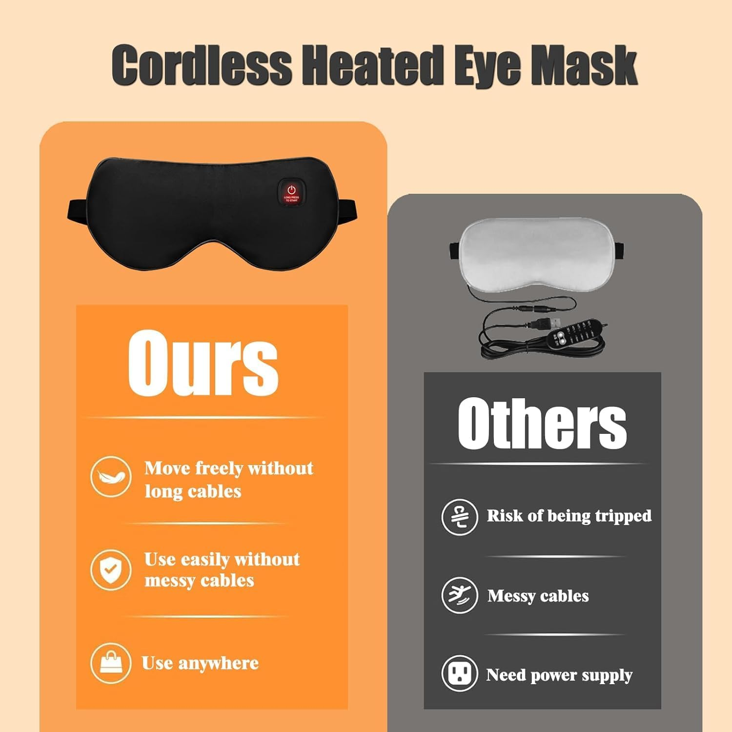 Rechargeable Cordless Heated Eye Mask for Dry Eyes - Adjustable Temperature Portable Eye Warm Compress for Migraines Styes Sinus & Sleep Men Women image number 6