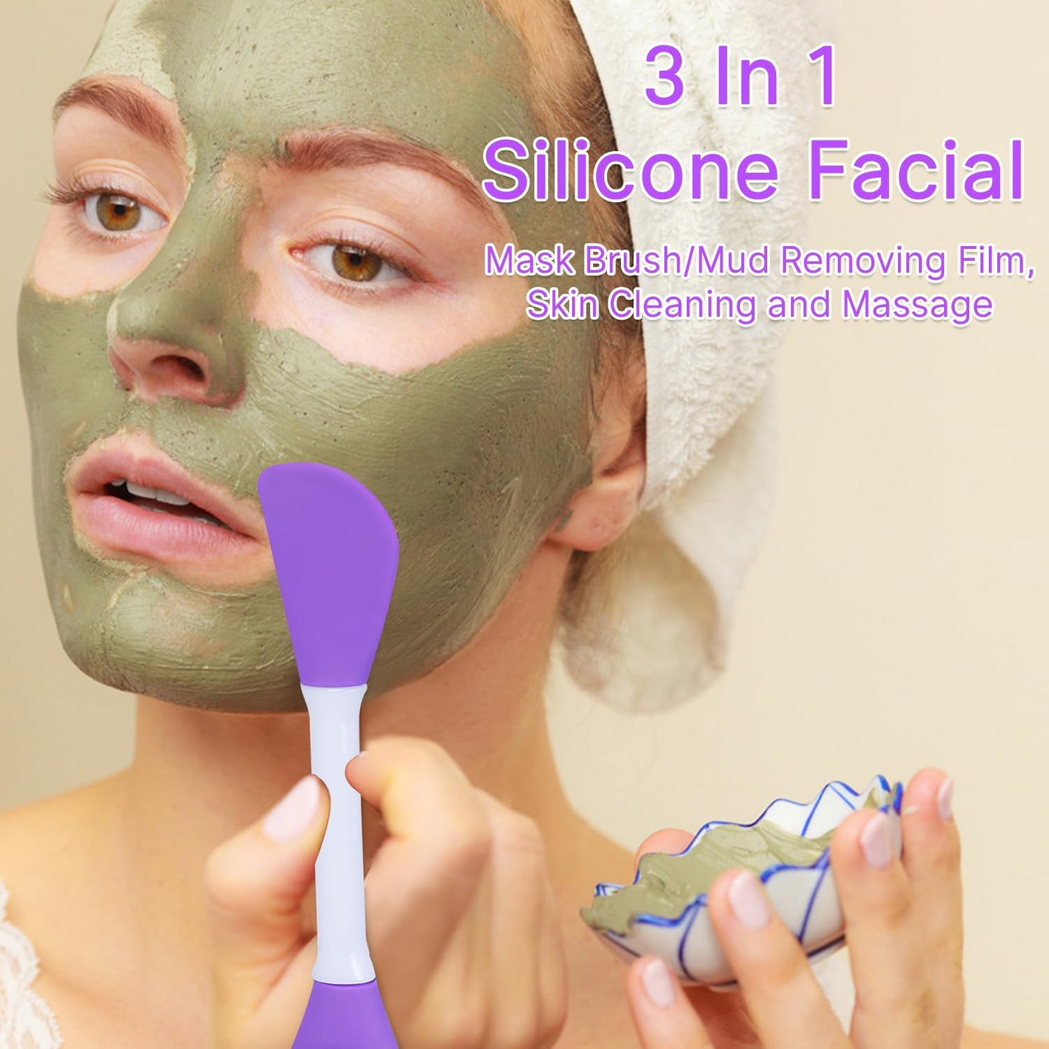 2 Silicone Facial Cleansing Brushes, Face Mask Skin Care Brush for Pore Cleansing (Purple) image number 4