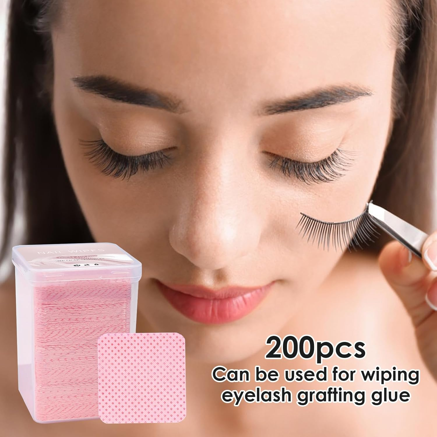 Vgvgaj 200 Pieces Lint Nail Wipes Eyelash Extension Glue Wipes Non Woven Fabric Nail Cleaning Pads Soft and Gentle Lint Pad for Gel Nails for Women