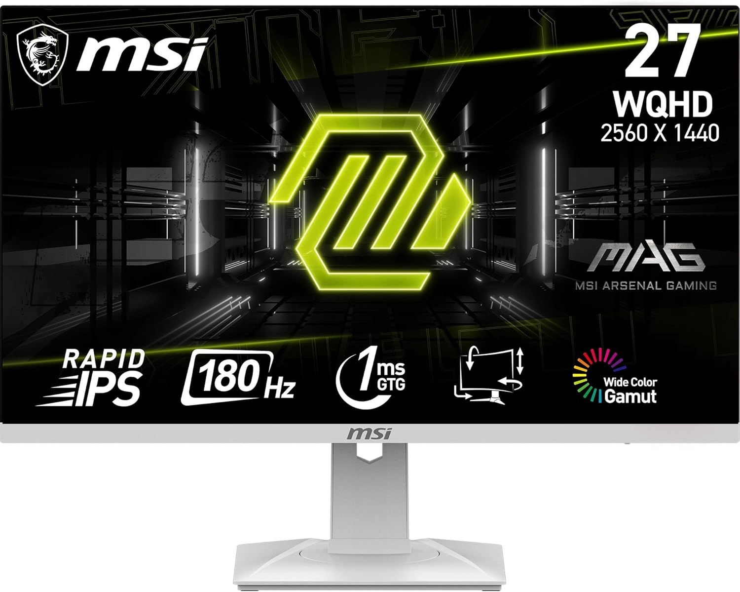 MSI MAG 274QRFW 27 Inch WQHD Gaming Monitor - 2560 X 1440 Rapid IPS Panel, 180 Hz - 1Ms Gtg, 123Percentage Srgb Colour Gamut, Frameless Design, Displayhdr 400 - Displayport 14A, HDMI 20B
