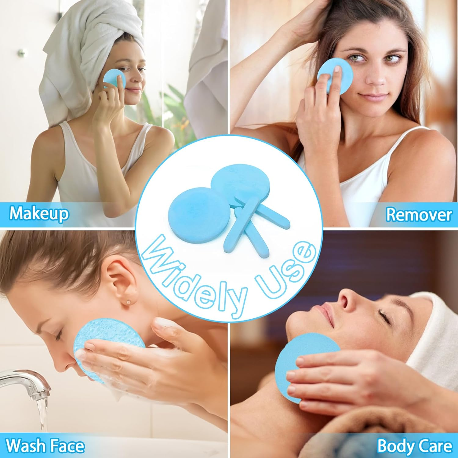 120 Pcs Facial Sponge Compressed, Luxiv Face Cleansing Sponge Estheticians Compressed Makeup Facial Sponge round Wash Face Sponges for Women Compress Exfoliating Removal Sponge (Blue) image number 1