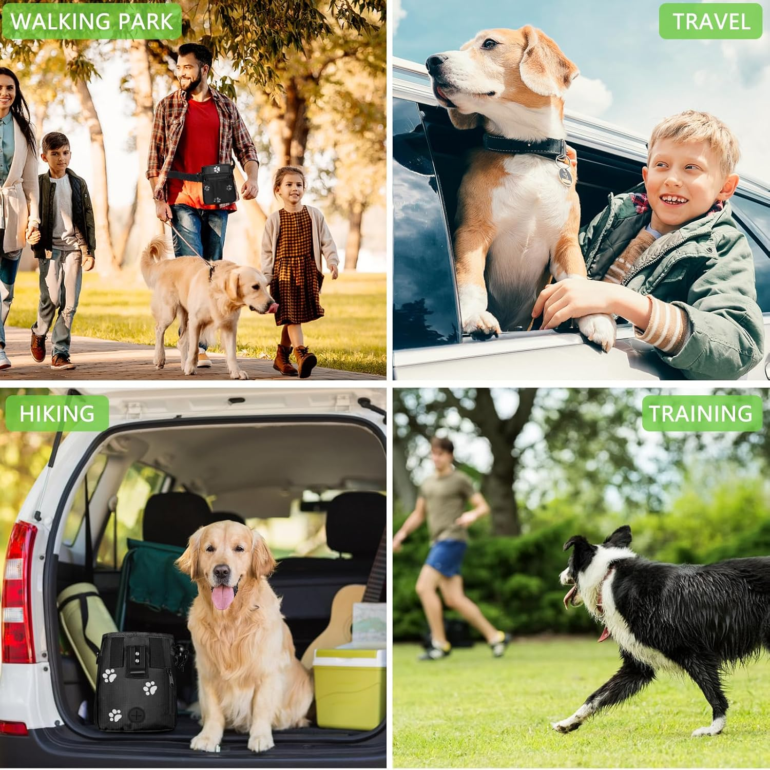 SZO Dog Treat Pouch - 3 Ways to Wear, 2-Piece Clicker Training Kit, High-Capacity, Multi-Function, Premium Nylon, Paws Pattern - Grey image number 5