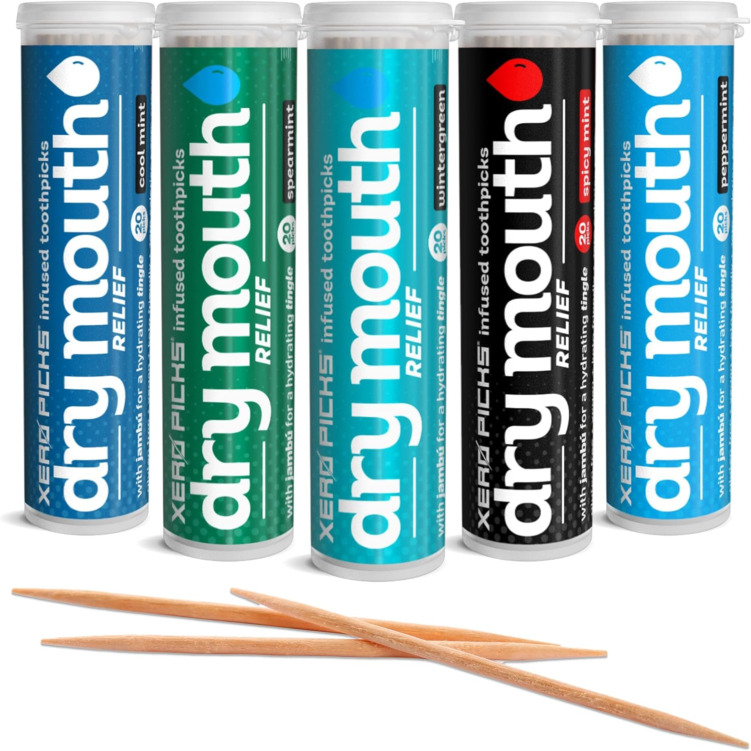 Xero Picks Dry Mouth - Infused Flavored Toothpicks for Long Lasting Fresh Breath & Dry Mouth Prevention (5 Pack - Mints Variety) image number 1