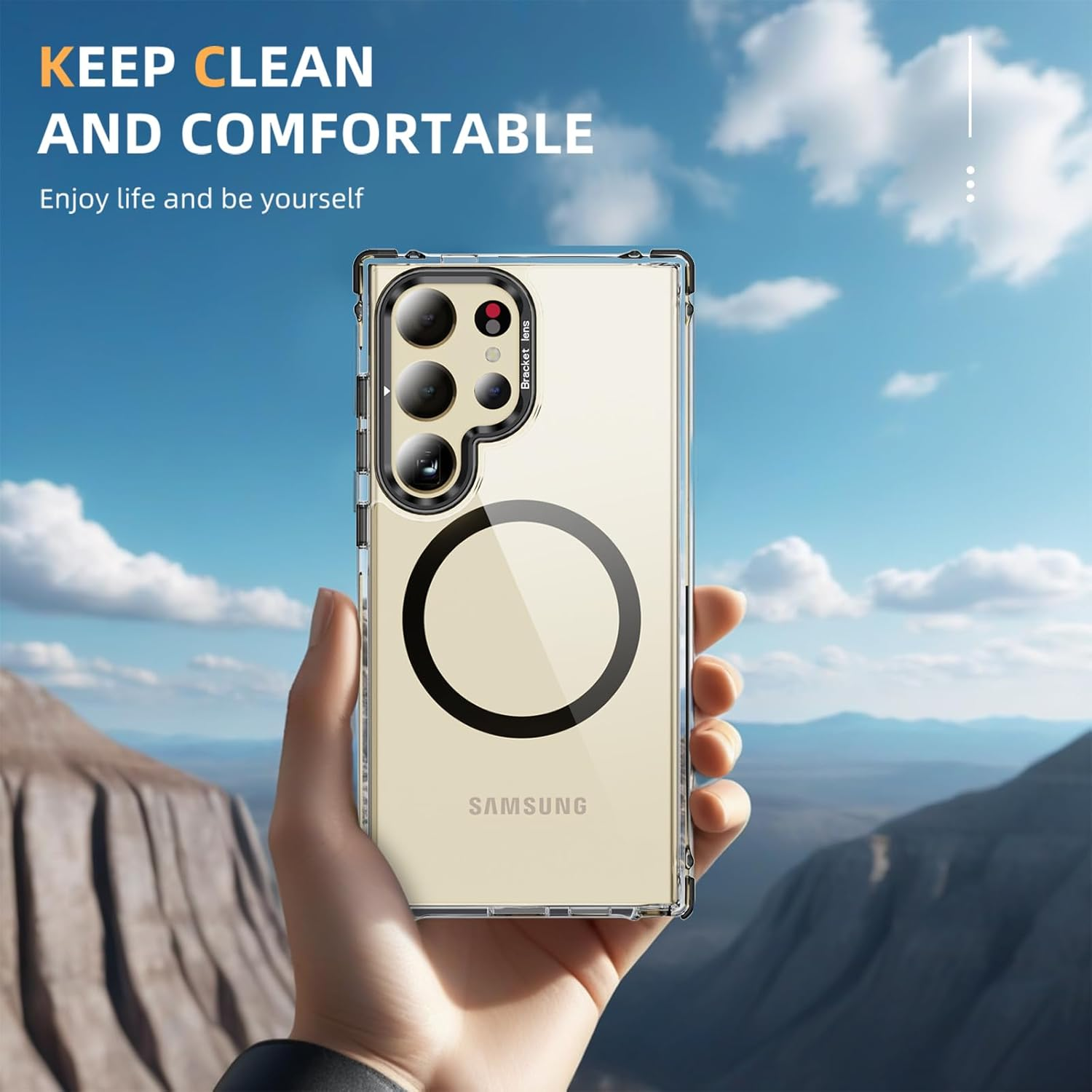 For Samsung S24 Ultra Case with Metal Camera Stand,Magnetic High-Transparency Full Protection Shockproof Case for Galaxy S24 Ultra（Black） image number 4